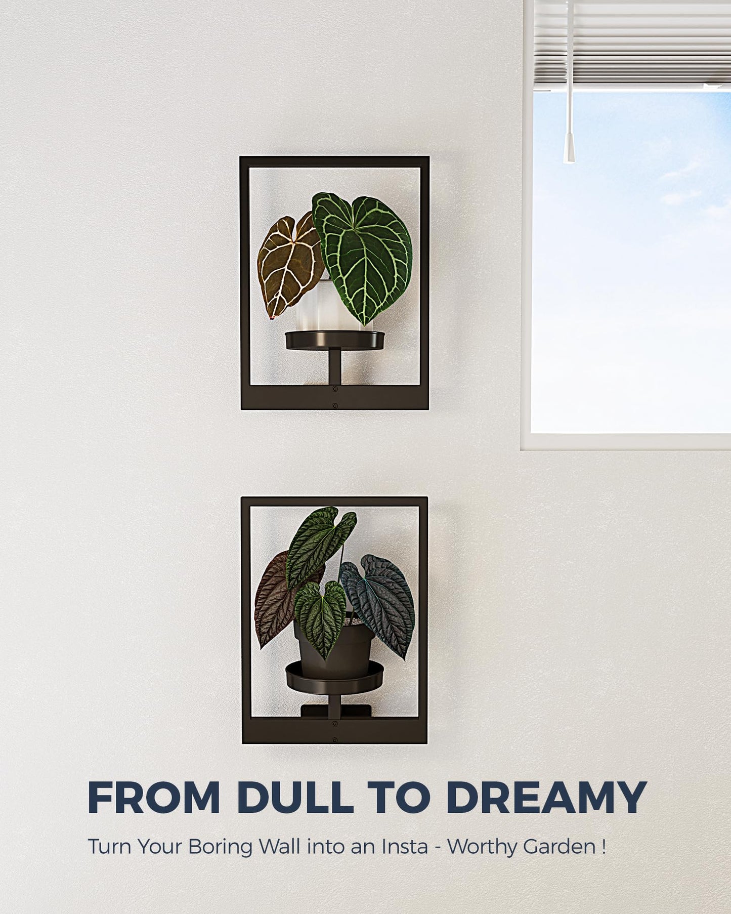 Bamworld Plant Stand Indoor Wall Decor Metal Plant Hanger Indoor Hanging Plant Holder Wall-Mounted Planters Outdoor Plant Rack Black 2 Pack (Patent Design)