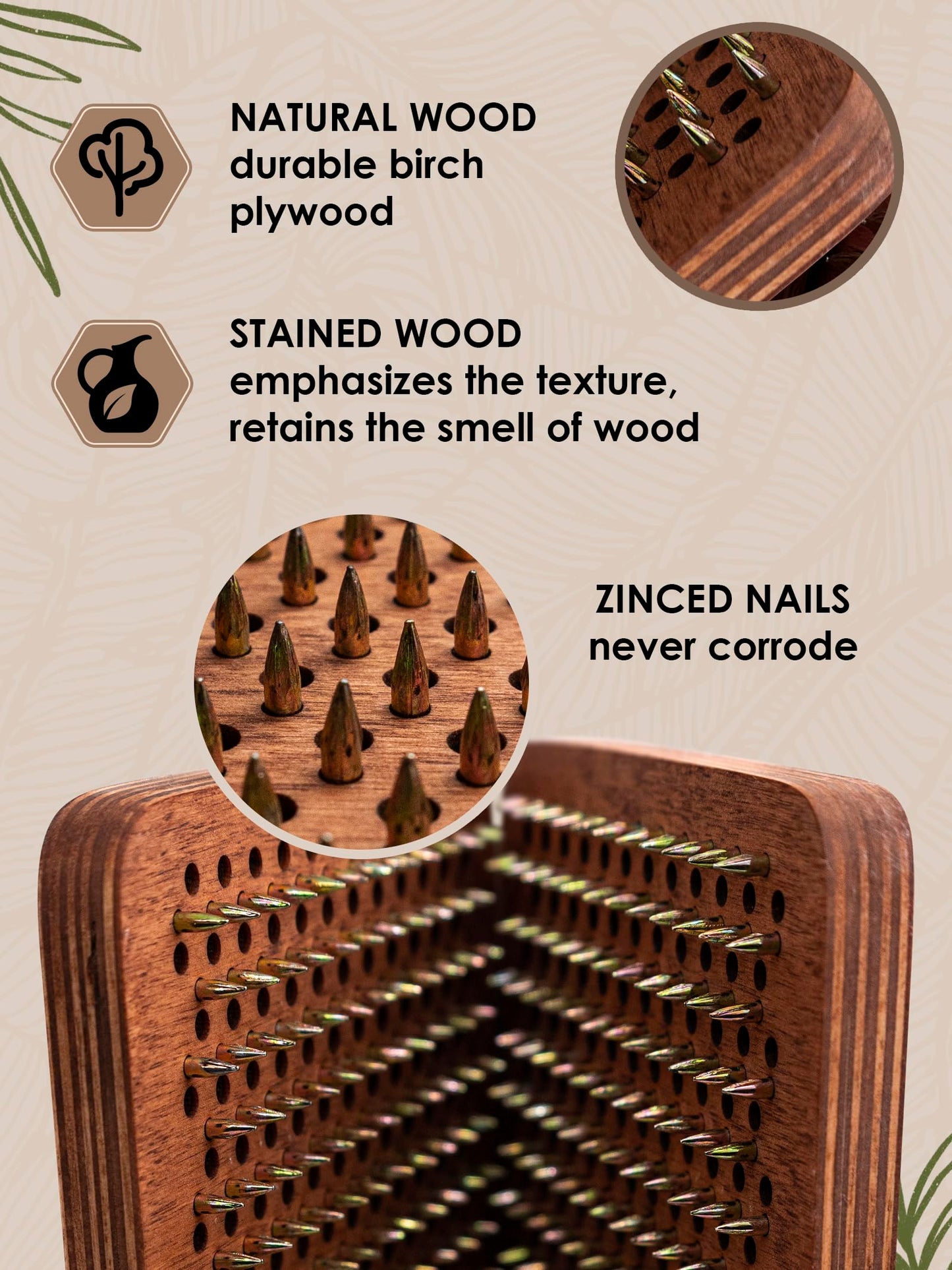 Wooden Yoga Board for Acupressure and Meditation with Nails for Deep Tissue Massage, Sadhu Board for Yoga Practice, Acupuncture Massage (oval tree 0.31 in)