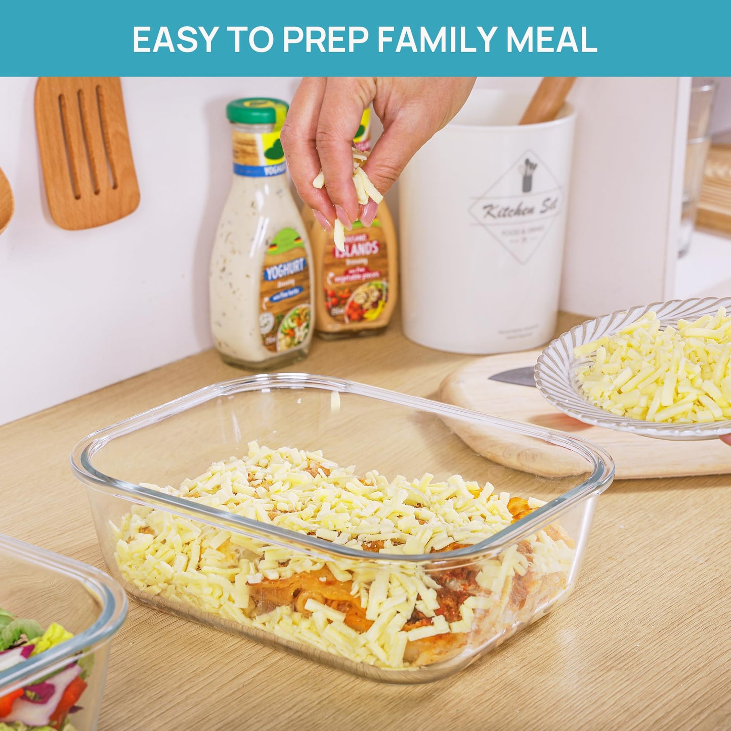 Vtopmart 2Pack 2260ml/ 76.4oz Extra Large Glass Container Food Storage with Lids, Meal Prep Container Set with Snap Airtight Lid for Baking, Microwave, Oven, Leak Proof, for Freezer, Dishwasher, Green