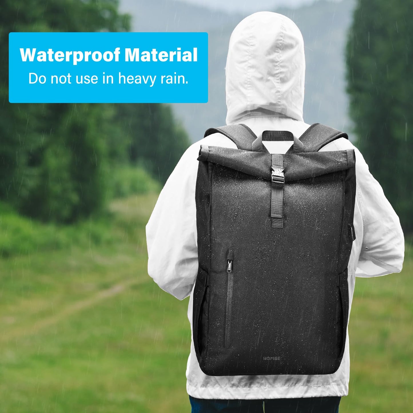 HOMIEE Rolltop Laptop Backpack for 17.3 Inch, Lightweight 24L-30L Expandable Waterproof Anti-theft Backpacks with USB Port Computer Daypack School Bag for Work Travel Men Women