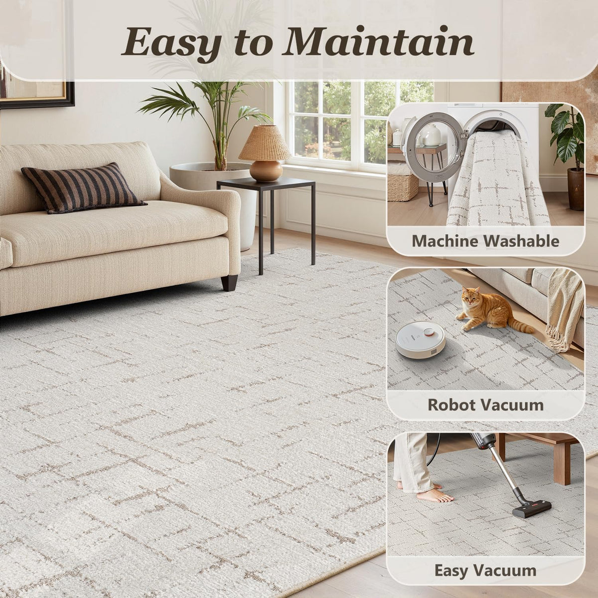 Area Rug for Living Room Rug-Carpet 5x7 Bedroom Rugs Textured Tufted Jacquard Modern Neutral Soft Washable Luxury Rug for Dining Room Nursery Non Slip Beige