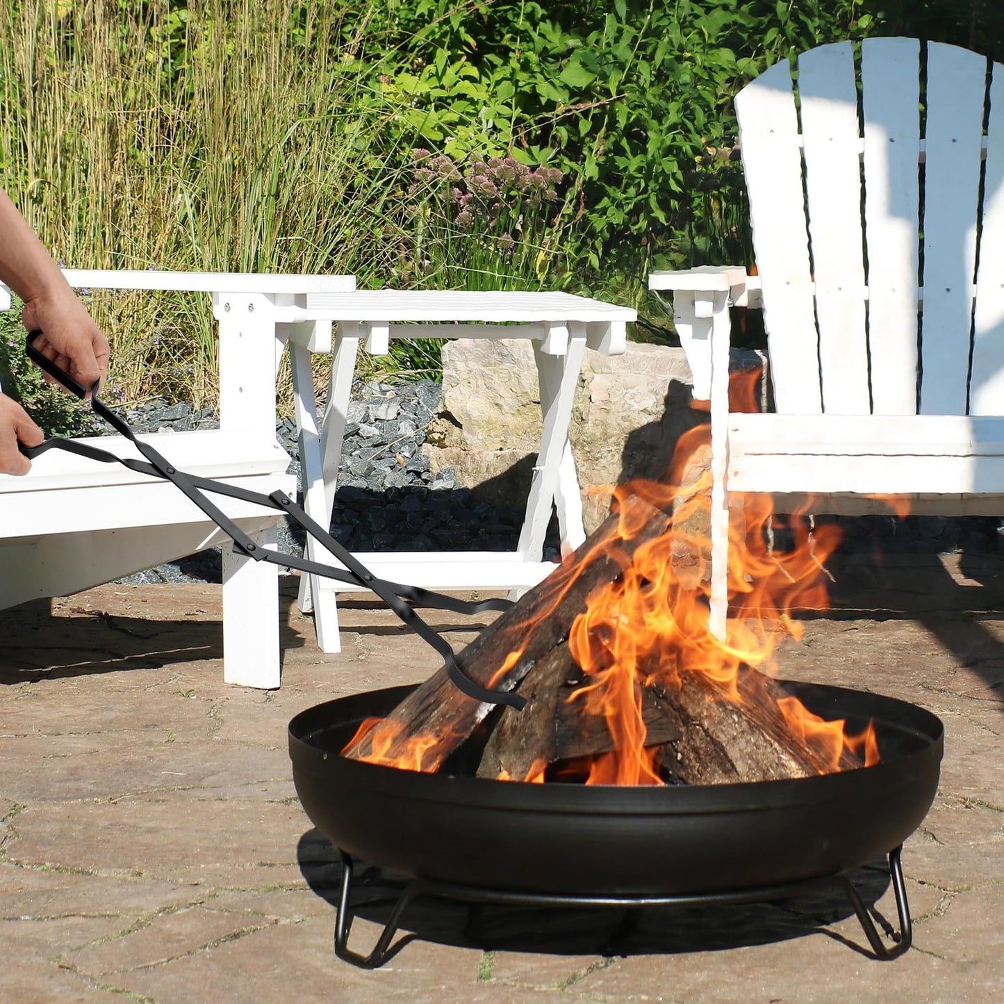 Stanbroil 26” Campfire Fireplace Tongs and 32” Premium Steel Fire Pit Campfire Poker Tool Sets, Heat Resistant Tool for Fireplace Camping Wood Stove Indoor and Outdoor Use