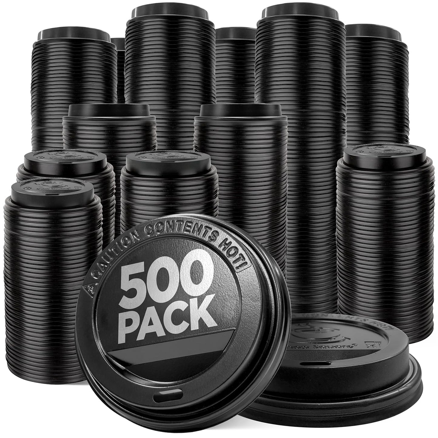 (500-Pack) Coffee Cup Lids - Disposable Coffee Lids for 10, 12, 16, 20, & 24 oz Paper Cups, 8 oz Squat Cups, Dome for To-Go Beverages, Expresso, Tea, Hot Chocolate - Black