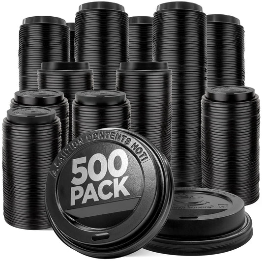 (500-Pack) Coffee Cup Lids - Disposable Coffee Lids for 10, 12, 16, 20, & 24 oz Paper Cups, 8 oz Squat Cups, Dome for To-Go Beverages, Expresso, Tea, Hot Chocolate - Black