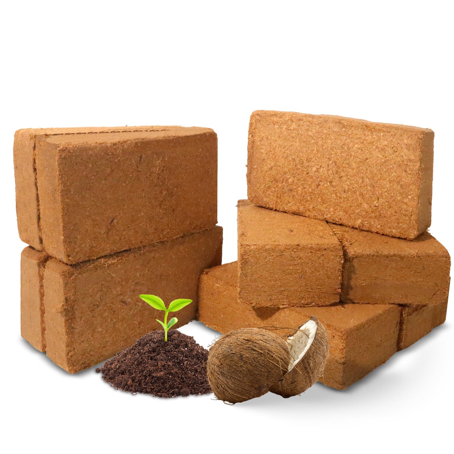 9 Pack Coco Coir Bricks for Plants, 100% Natural Organic Compressed Coconut Fiber, pH Balanced & Low EC, High Nutrient Coco Soil for Herbs & Gardening