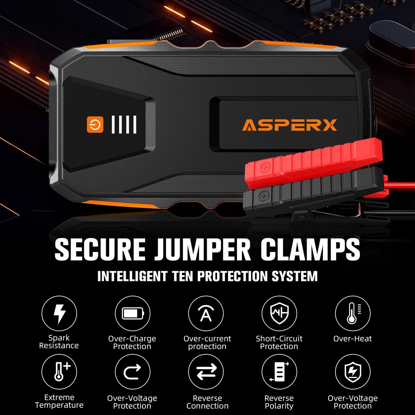AsperX Car Jump Starter, 3000A Car Battery Booster Jump Starter Up to 10.0L Gas or 8.0L Diesel Engine with 3 USB Output, 12V Portable Booster Pack Jump Starter for Car Battery with LED Light