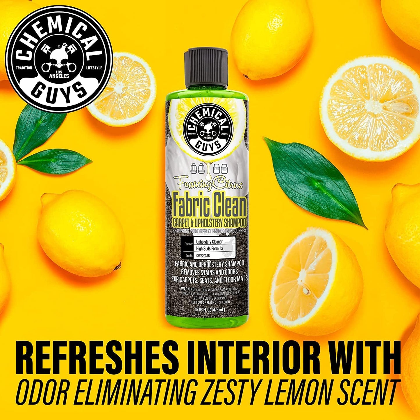 Chemical Guys Foaming Citrus Fabric Clean, Easy-to-Use Drill Brush Carpet & Upholstery Fabric Cleaning Kit (Car Carpets, Seats & Floor Mats), 473ml