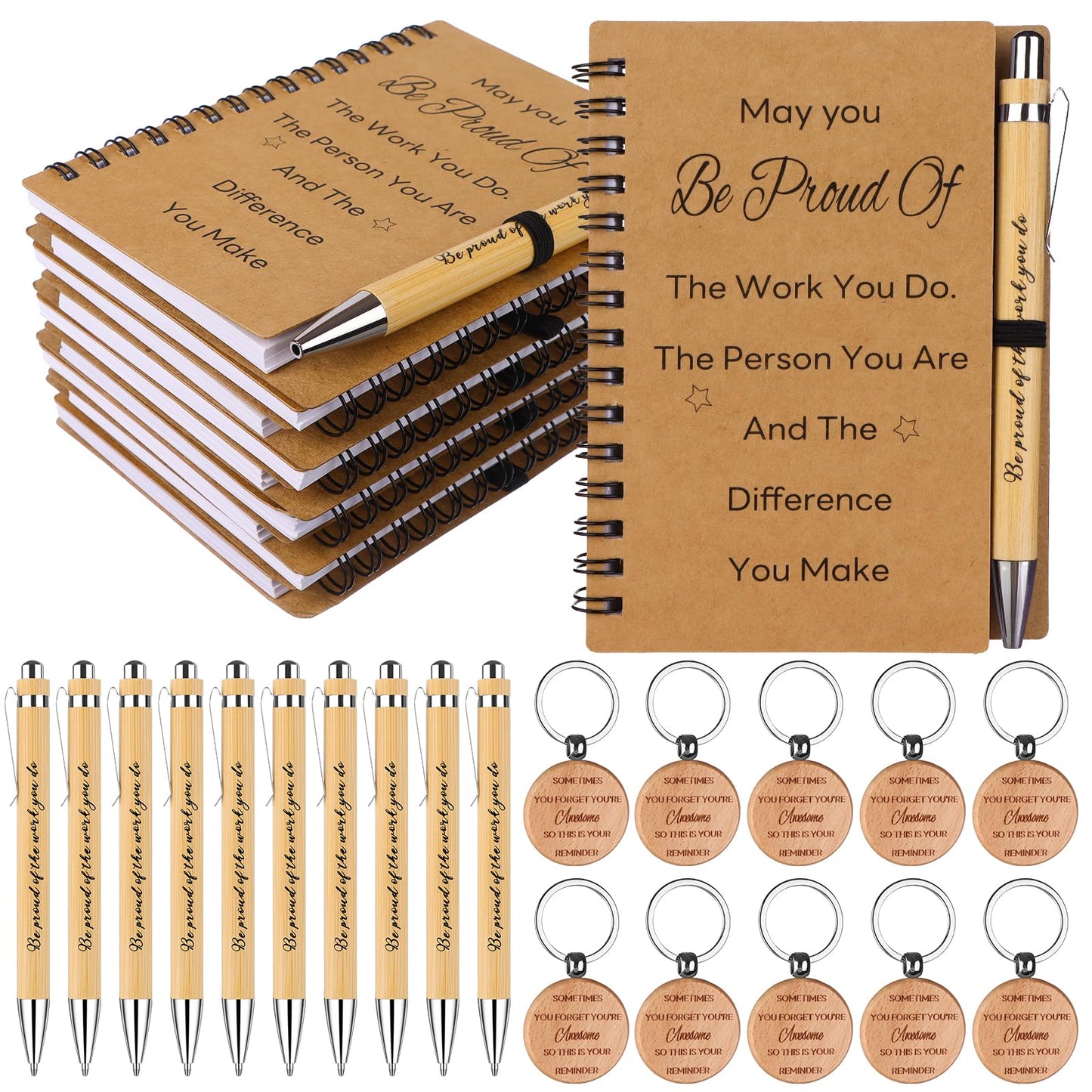 30 Pcs Inspirational Gifts Notebooks Motivational Ballpoint Pens with Keychains Set Thank You Pen Spiral Notepads Appreciation Gifts for Employee Coworkers Teacher Team Volunteer Student Staff Gift