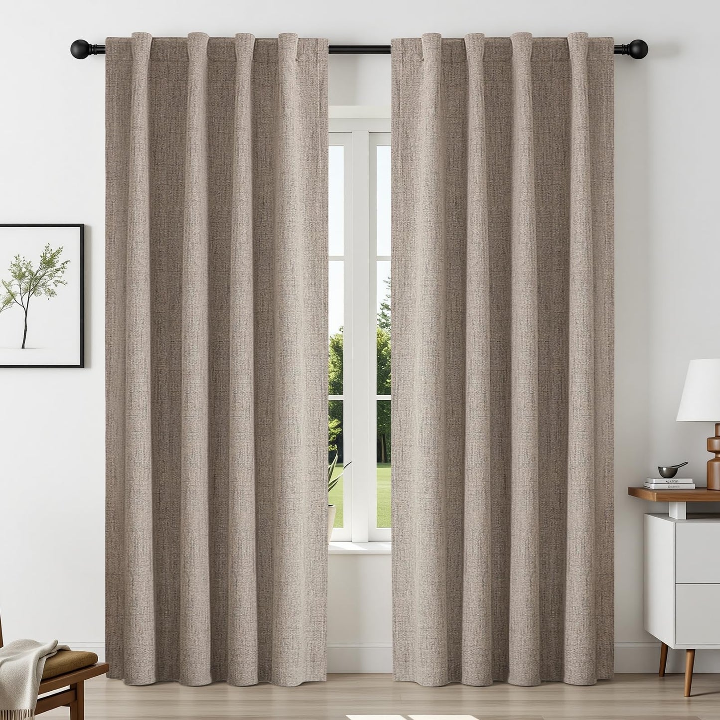 CUCRAF 100% Blackout Curtains 2 Panels,Linen Black Out Curtains 84 Inch Long Room Darkening Thermal Insulated Opaque Curtains for Bedroom Living,Back Tab & Rod Pocket (52Wx84L Inch, Linen)