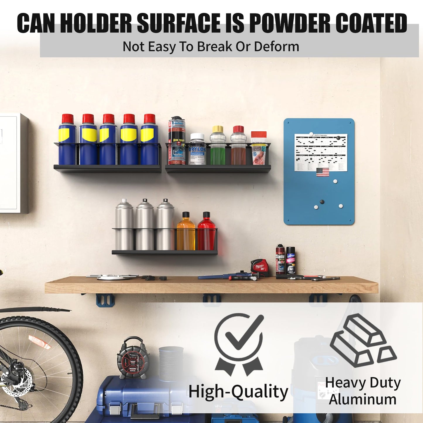 6 Pack Spray Bottle Holder Wall-Mounted, Aerosol Spray Can Holder Storage Rack, Heavy-Duty Paint Bottle Organizer with 30 Holes, Steel Black Spray Rack for Garage, Shop, Home or Tool Trailer