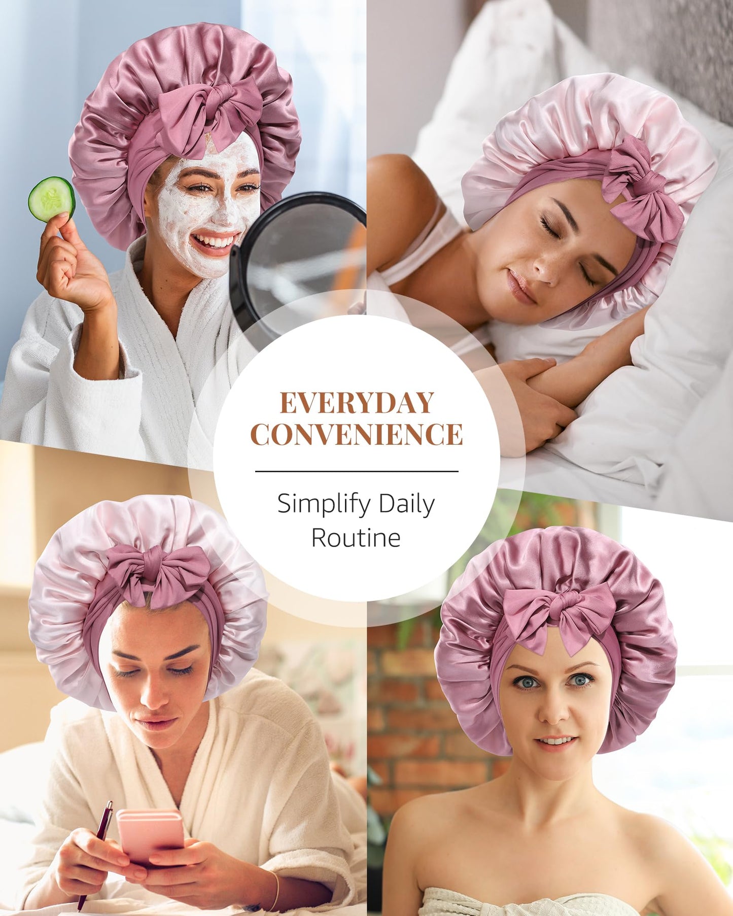 AWAYTR Silk Bonnet for Sleeping Women - 100% Mulberry Silk Bonnet with Band 2 Layer Reversible Hair Bonnet Sleeping Hair Wrap (Dust rose/Pink)