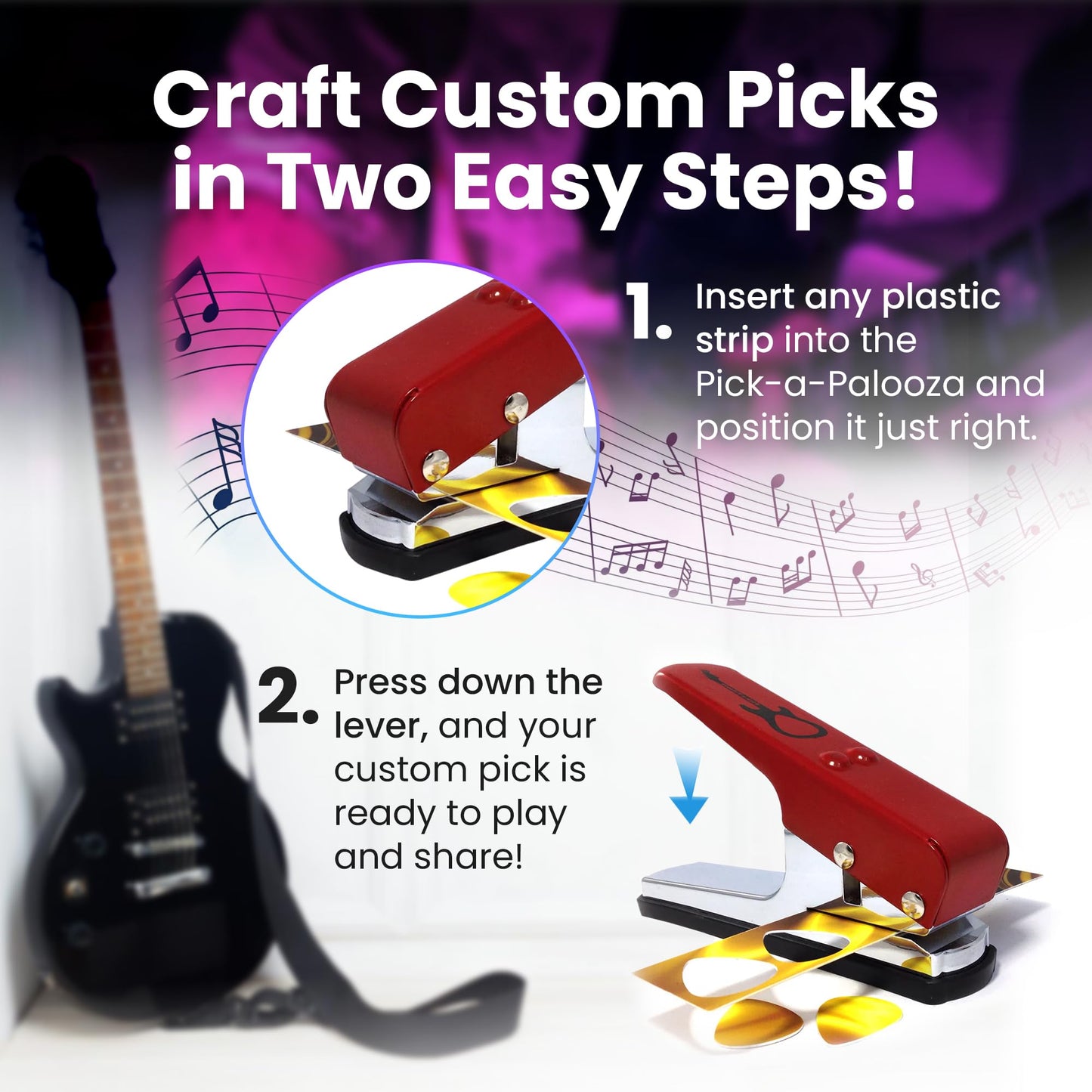 Pick-a-Palooza® DIY Guitar Pick Punch Mega Gift Pack - Premium Guitar Pick Maker - Red