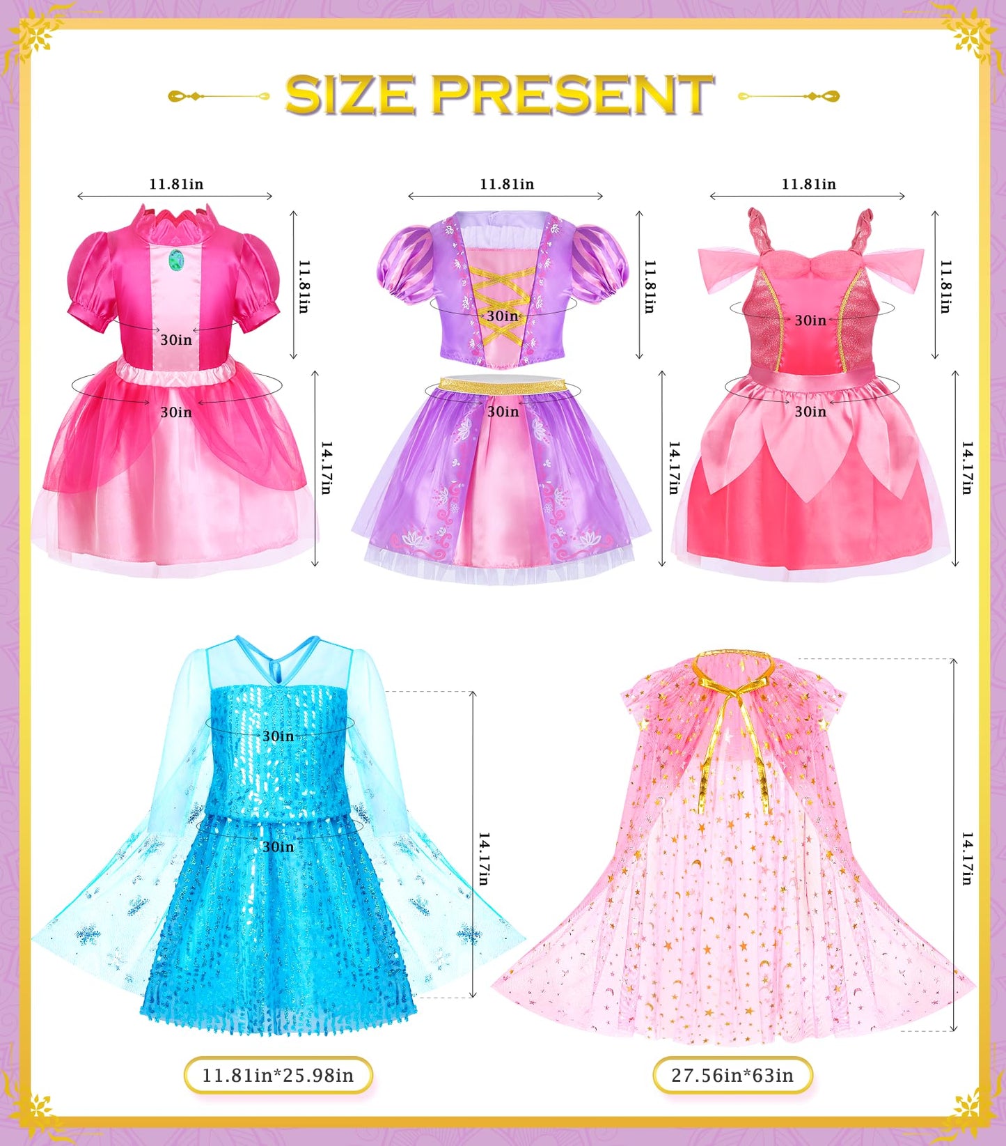Princess Dress Up Clothes for Little Girls Princess Dresses, Play Dress Up Costume Set Toy Gift for 3-6 Little Girls