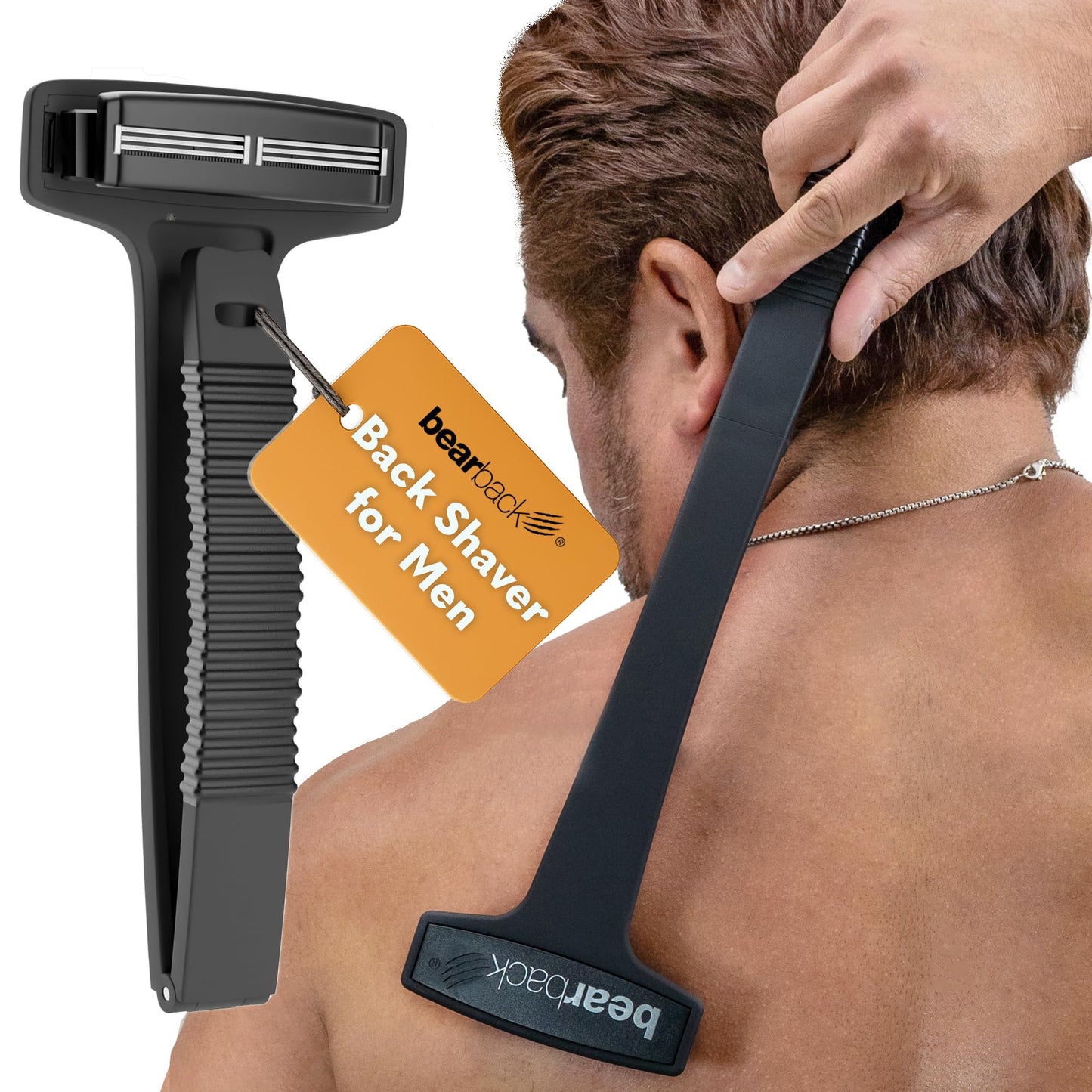 Bearback Back Shaver for Men – DIY Razor with Pivoting Triple Blades & Folding Handle – Wet or Dry Back & Body Hair Removal