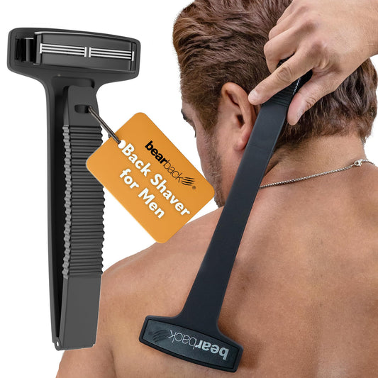 Bearback Back Shaver for Men – DIY Razor with Pivoting Triple Blades & Folding Handle – Wet or Dry Back & Body Hair Removal