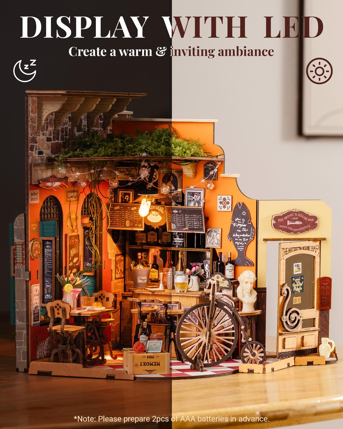 Rolife DIY Miniature House Kit for Adults, Mini Wooden Dollhouse Kit, Tiny House Diorama Building Kits-Birthday Christmas Craft Hobbies Gift for Teens Kids (Cheers Bar & Dining)
