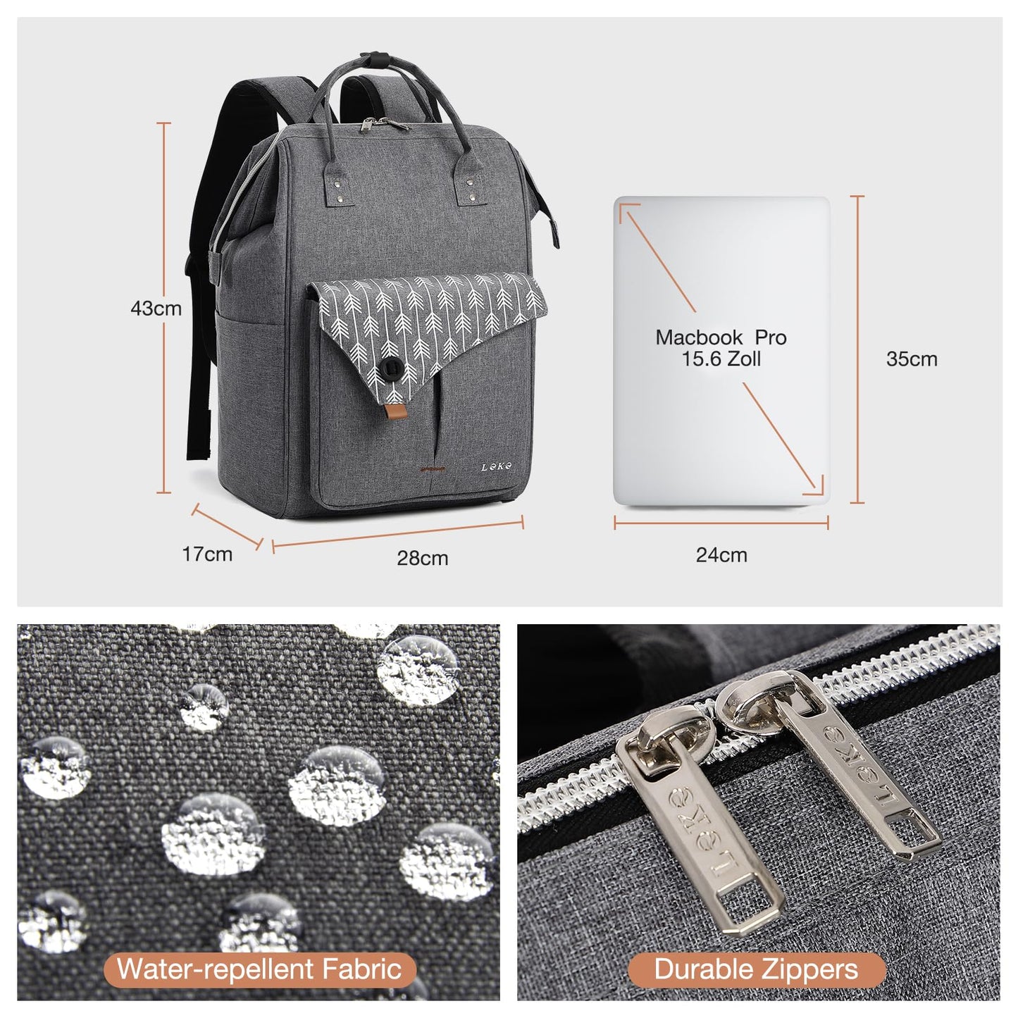 Laptop Backpack Women, 15.6 Inch Business Travel Backpack for Women, Water Resistant Computer Backpack Anti Theft Backpack for Work/School/College, Dark Grey