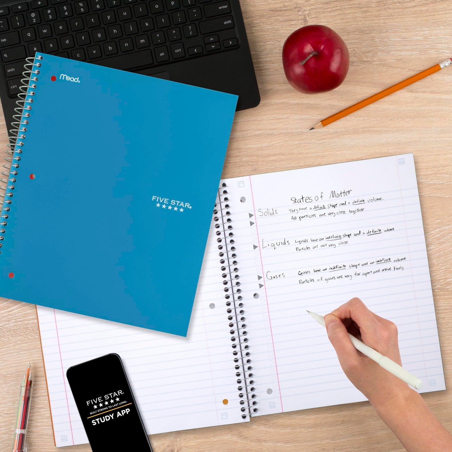 Five Star Spiral Notebook + Study App, 4 Pack, 1 Subject, Wide Ruled Paper, 8" x 10-1/2", 100 Sheets, Fights Ink Bleed, Water Resistant Cover, Purple, Pink, Gray and Blue (930105-ECM)
