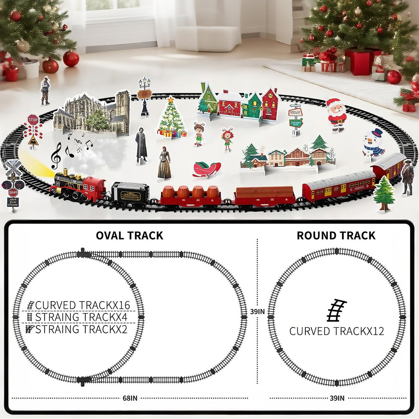 BLmukce Train Set, Kids Electric Train Toy for Boys 4-8 with Smoke, Lights & Sound, Toy Train Set with Chrimastmas Stickers, Toddler Model Birthday Gifts for Boys & Girls (43.3 in)