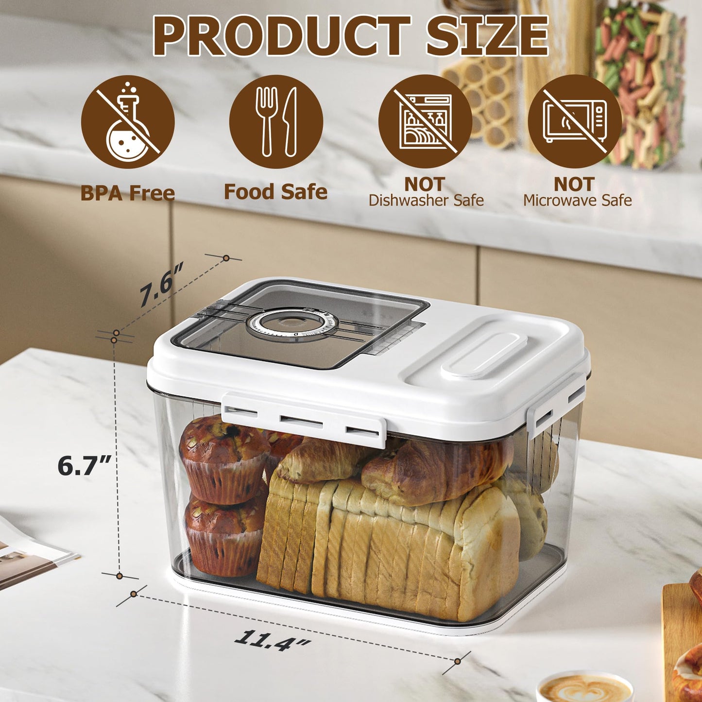 Olimingse Bread Box, Airtight Bread Storage Container, Flip-Top Bread Keeper, Bread Box For Kitchen Countertop, Bread Storage For Homemade Bread, Cookies, Cereal, Fruits, 10L White Bread Holder.