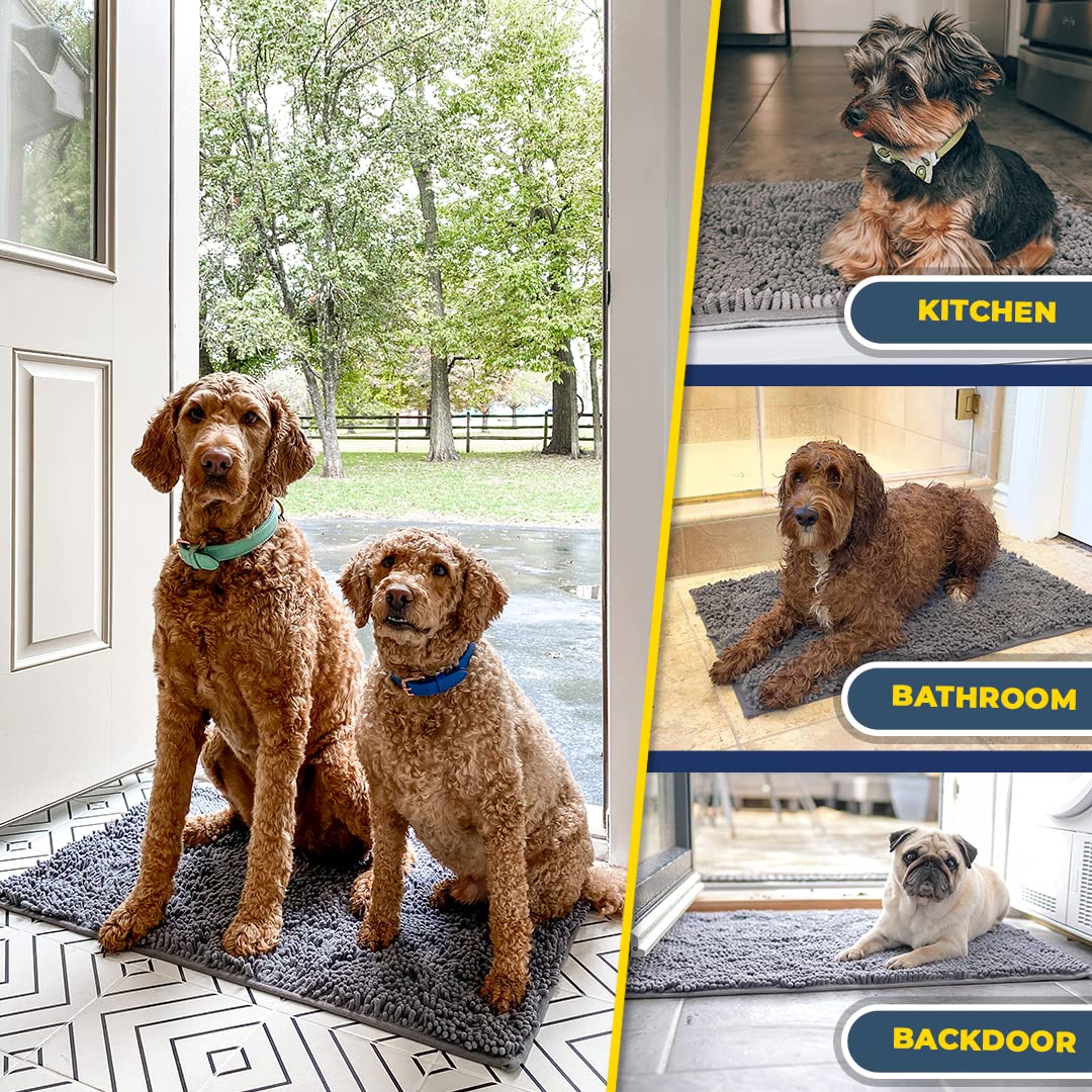 Muddy Mat® AS-SEEN-ON-TV Highly Absorbent Microfiber Door Mat and Pet Rug, Non Slip Thick Washable Area and Bath Mat Soft Chenille for Kitchen Bathroom Bedroom Indoor and Outdoor - Grey Large 35"X24"