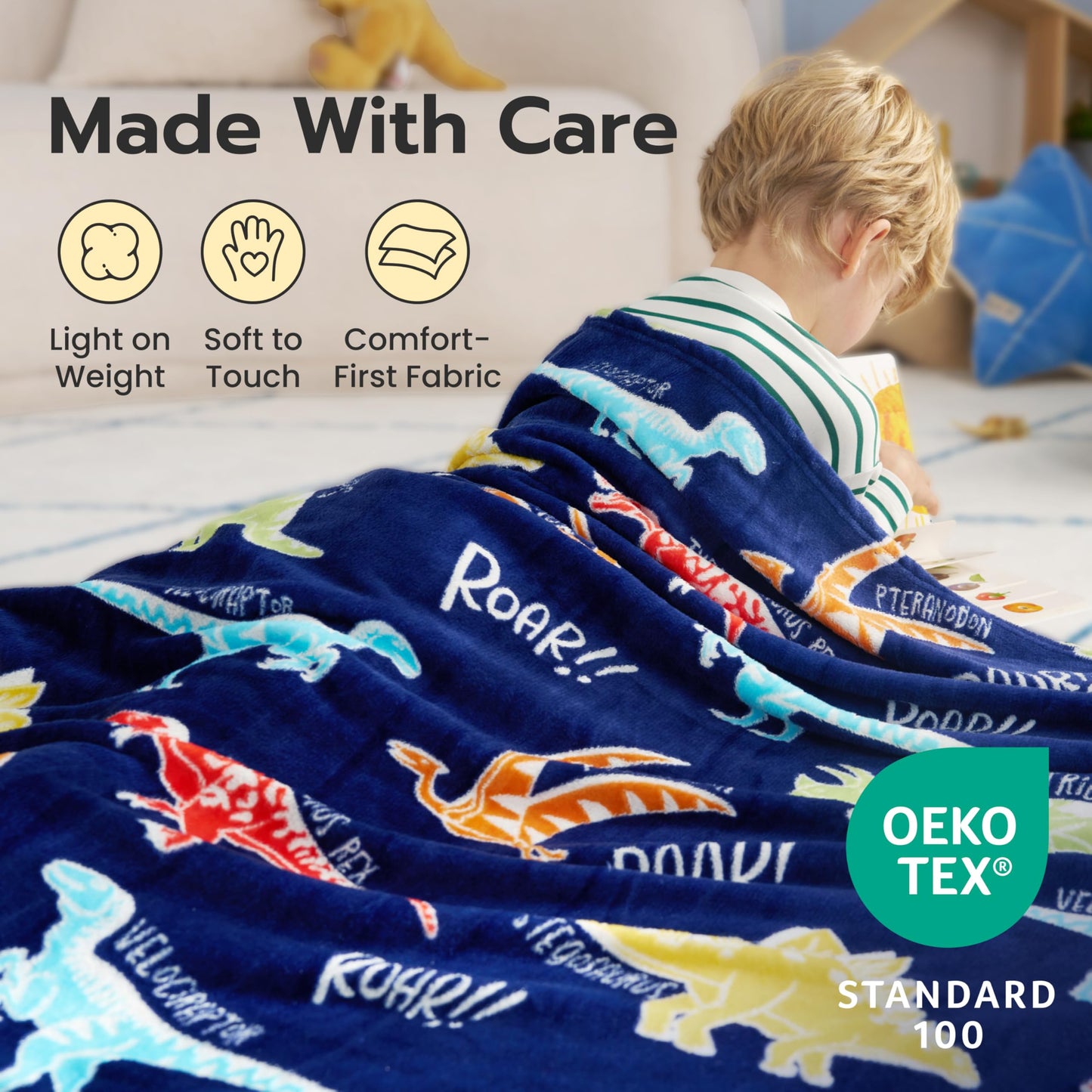 Joiedomi Glow in the Dark Blanket - Dinosaur Gift for Girls and Boys Aged 2 to 12 Years - Soft, Cosy Flannel Children's Blanket - Birthday Gift 50 x 60 inches
