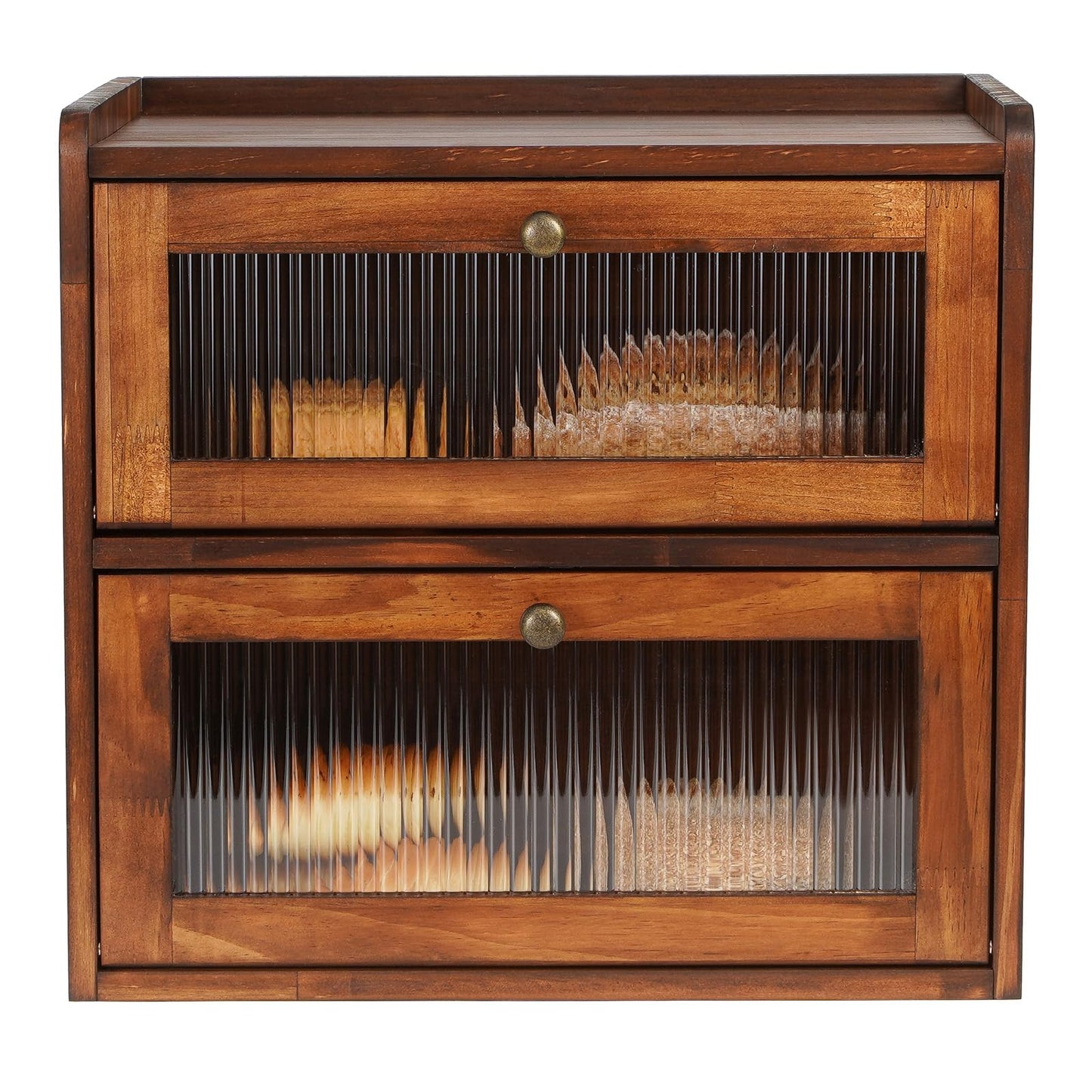 Sunhoo Bread Box for Countertop Bread Storage Bin Container Double Layer Extra Large Kitchen Counter Wood Breadbox Saver Keeper Vintage with Acrylic Window Easy to Assemble Boîte à Pain (Brown)