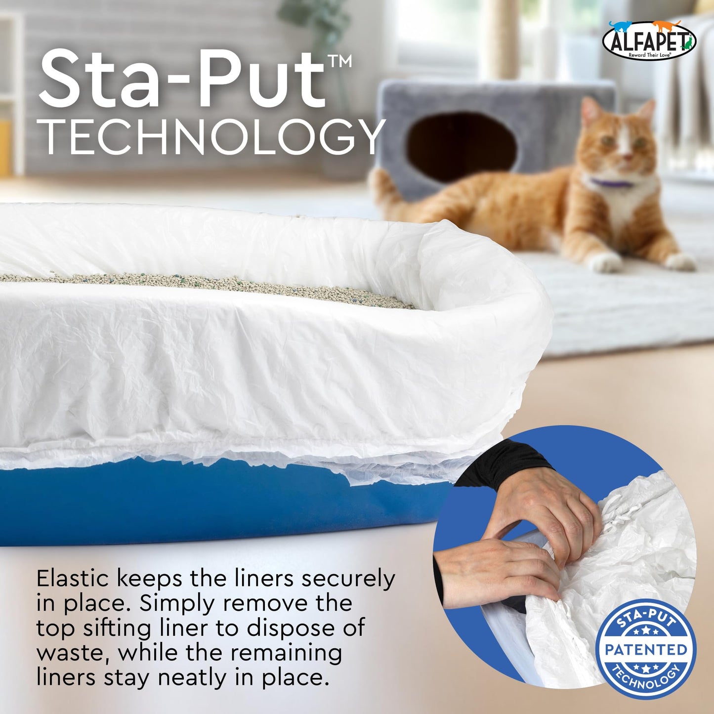 Alfapet Kitty Cat Sta-Put Elastic Sifting Litter Box Liners Jumbo Size 5 Count (3-Pack/Boxes)