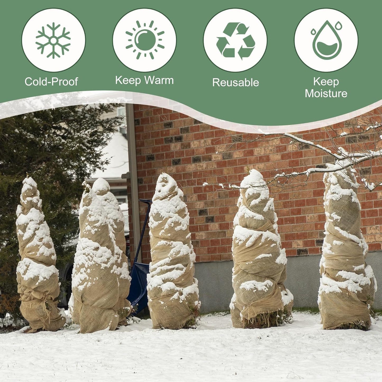 49Ft x 37.5in Fabric Burlap Tree Wrap Roll - Burlap Fabric Plants Cloth Cover - Natural Burlap Tree Trunk Protector Blanket for Winter Outdoor Garden Trees Shrubs Plants Frost Freeze Protection