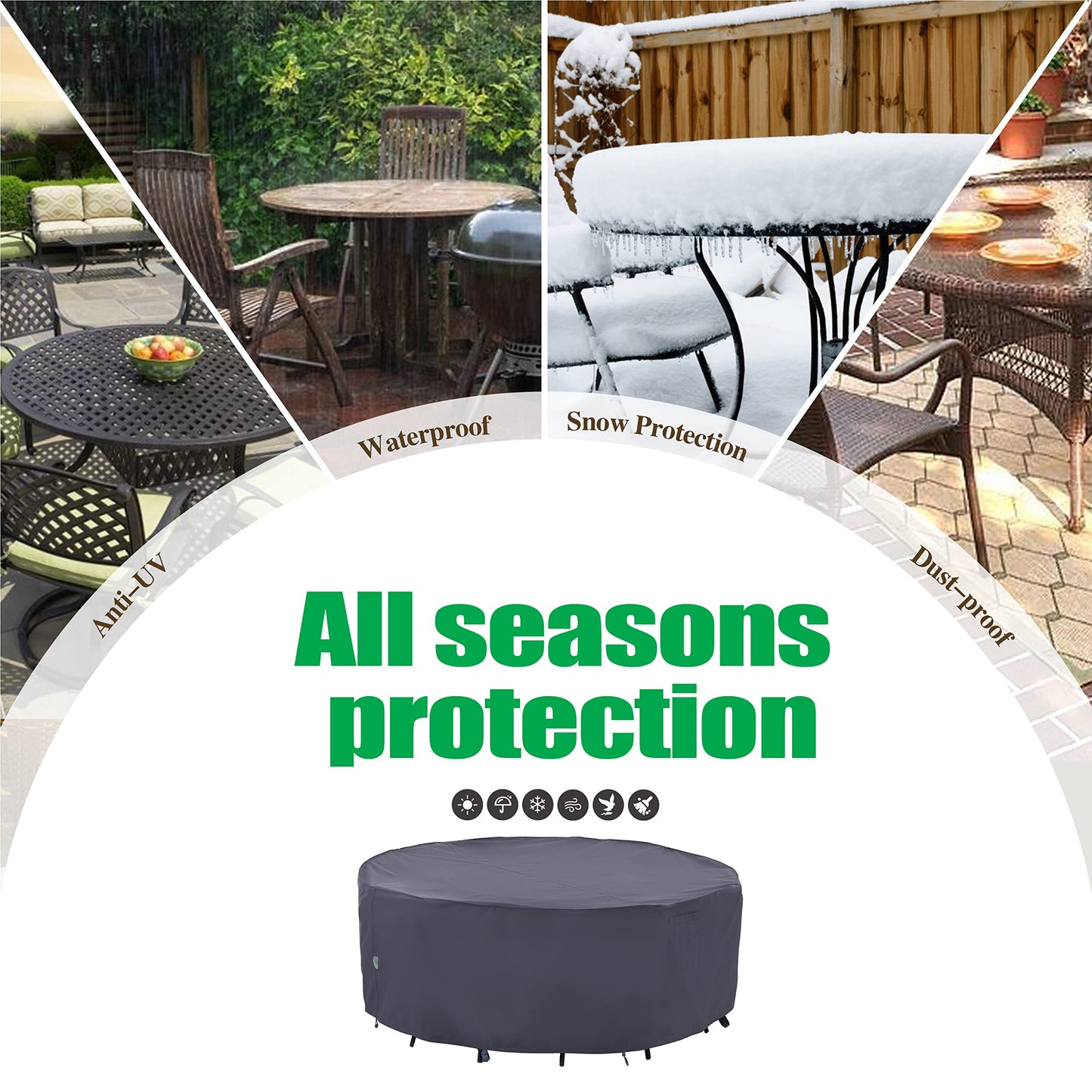 F&J Outdoors Outdoor Patio Furniture Covers, Waterproof UV Resistant Anti-Fading Cover for Small Round Table Chairs Set, Grey, 62" Dia x 27.5" H