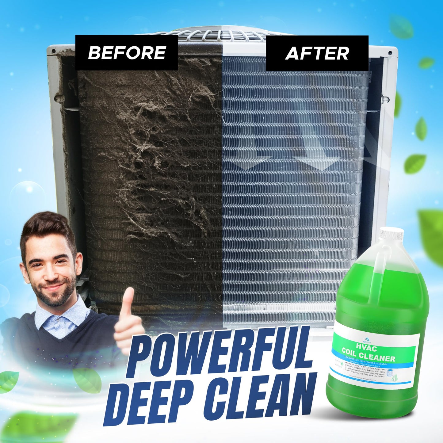 AC Evaporator Coil Cleaner - 1 Gallon (3.78L), No-Rinse Formula, Metal-Safe Corrosion Inhibitors – Cleans Air Conditioners, Condensers, HVAC, Mini Splits, Heat Pumps – Residential & Commercial Use