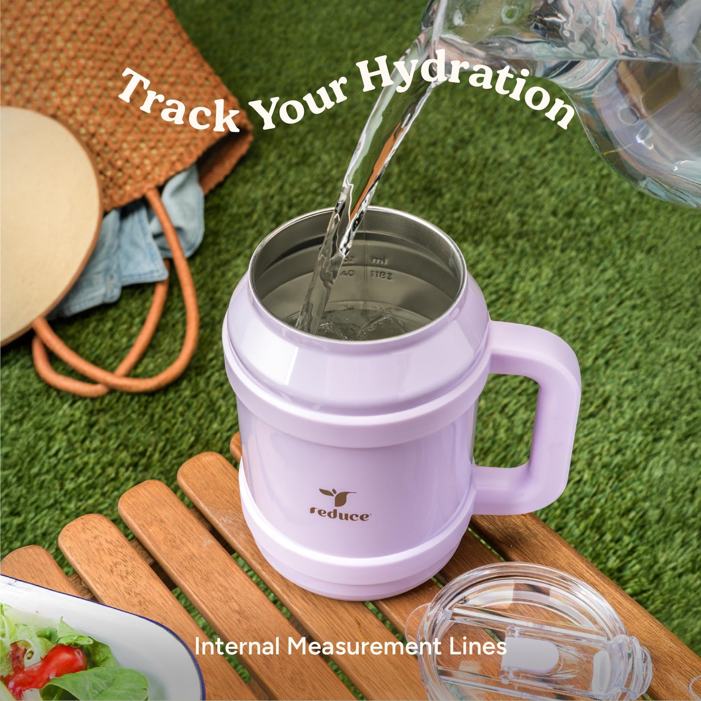 Reduce 50 oz Tumbler with Handle - Vacuum Insulated Stainless Steel Desk Mug with Sip-It-Your-Way Lid and Straw - Keeps Drinks Cold up to 36 Hours - Sweatproof, Dishwasher Safe - OM Phantom