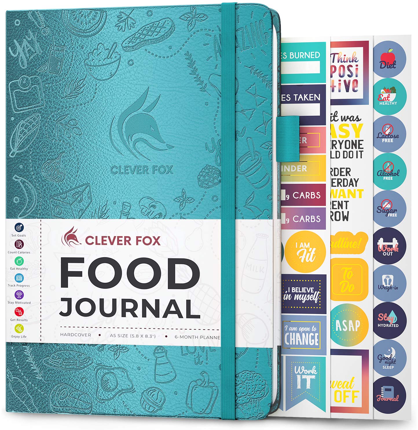 Clever Fox Food Journal - Daily Food Diary, Meal Planner to Track Calorie and Nutrient Intake, Stick to a Healthy Diet & Achieve Weight Loss Goals - Aquamarine