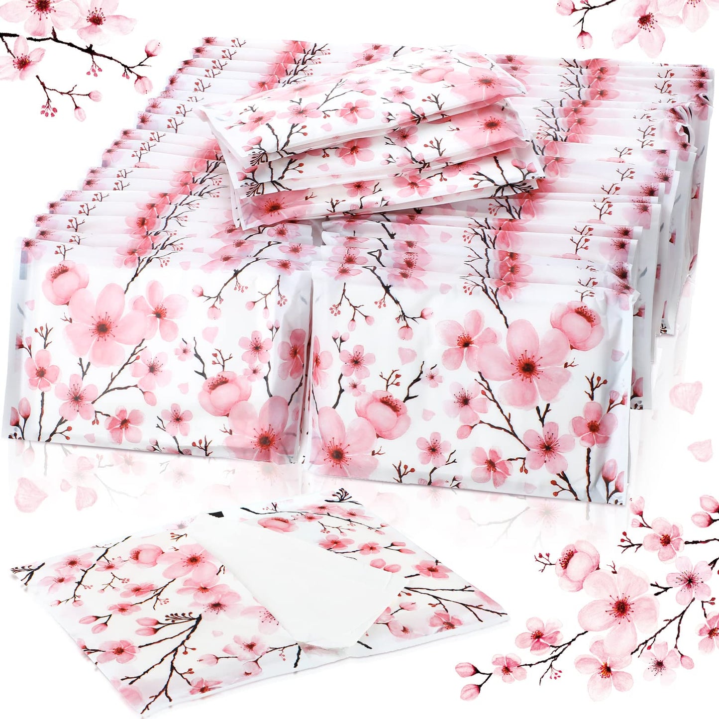 Geyee 50 Packs Tissue Travel Size Facial Paper Napkins Travel Packs Disposable Pocket Tissues for Wedding Guest Traveling School Purse Home Supplies, 500 Sheets 3 Ply(Cherry Blossoms)