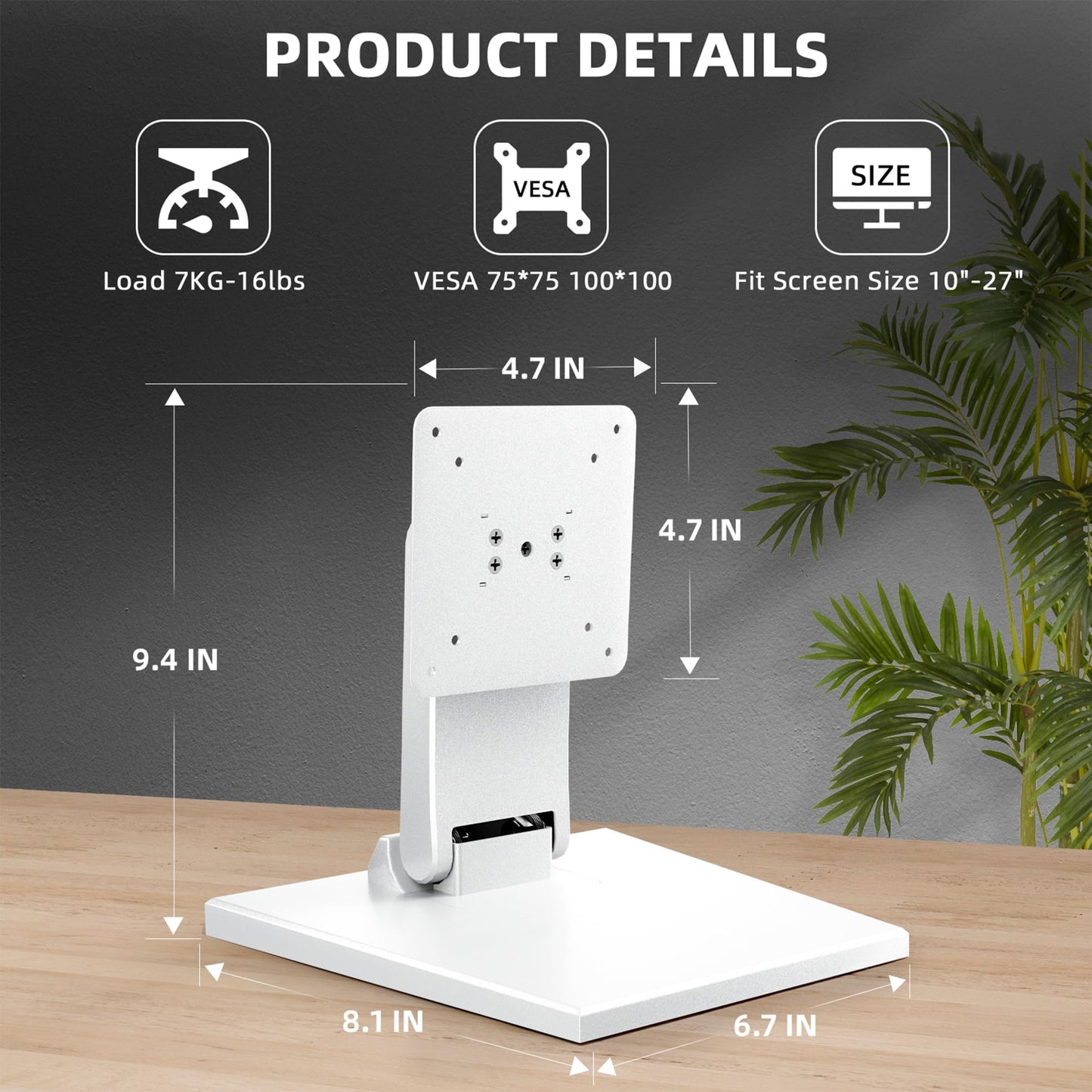 WEARSON Vesa Monitor-Mount Stand Low Profile - Lay Flat Folding Monitor Stand With VESA 75x75 and 100x100 White