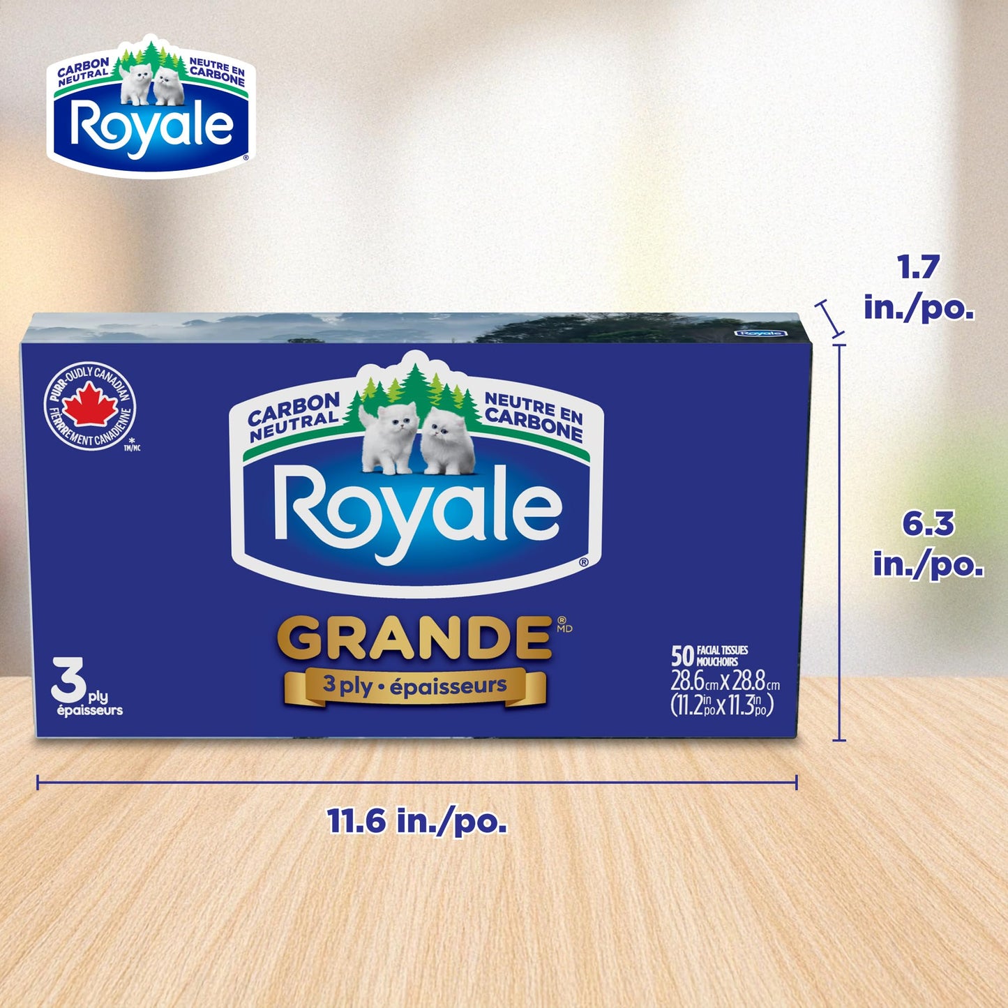 Royale 3 Ply Facial Tissues, Bigger Stronger & Softer Sheets, 18 Boxes, 50 Tissues Per Box