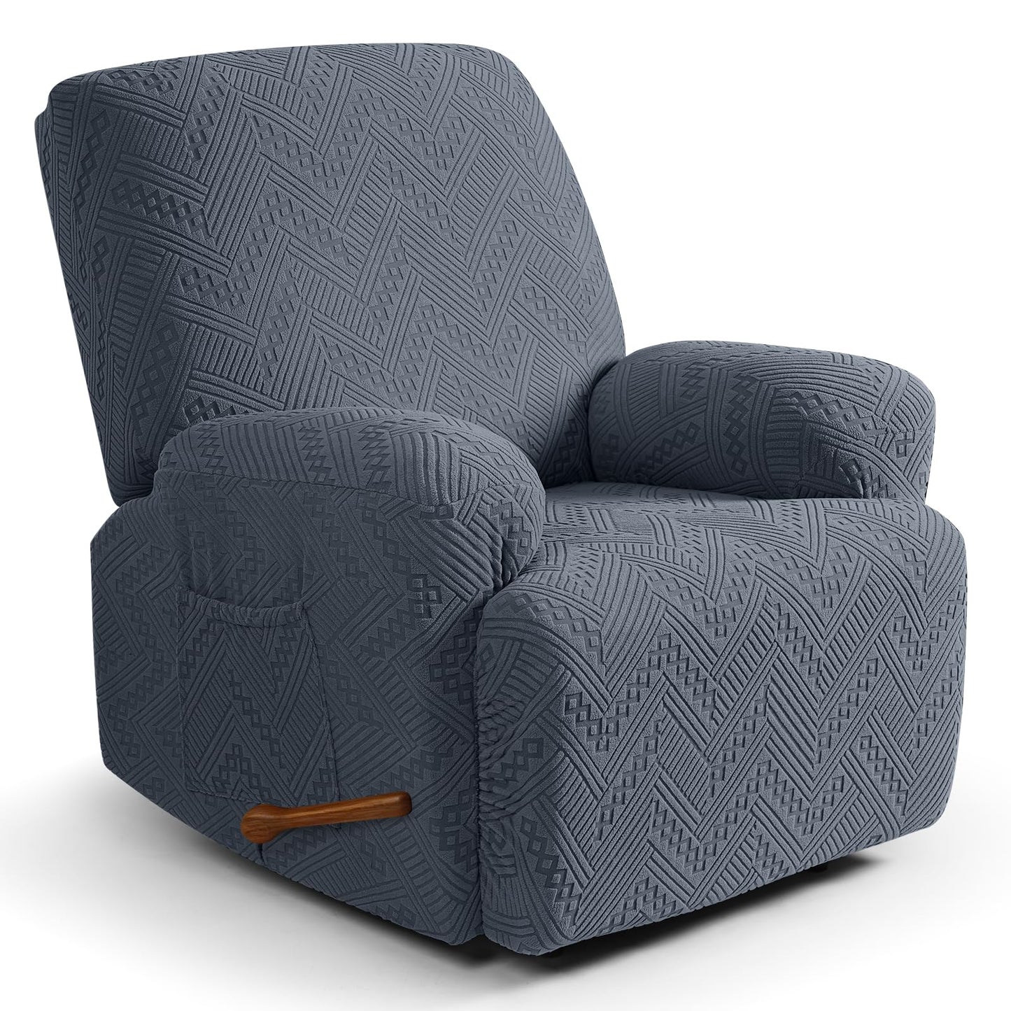 Ruaozz Recliner Sofa Covers Recliner Chair Covers Recliner Covers for Reclining Chair with Pockets Washable Furniture Protector with Elastic Bottom (1 Seater, Grey)
