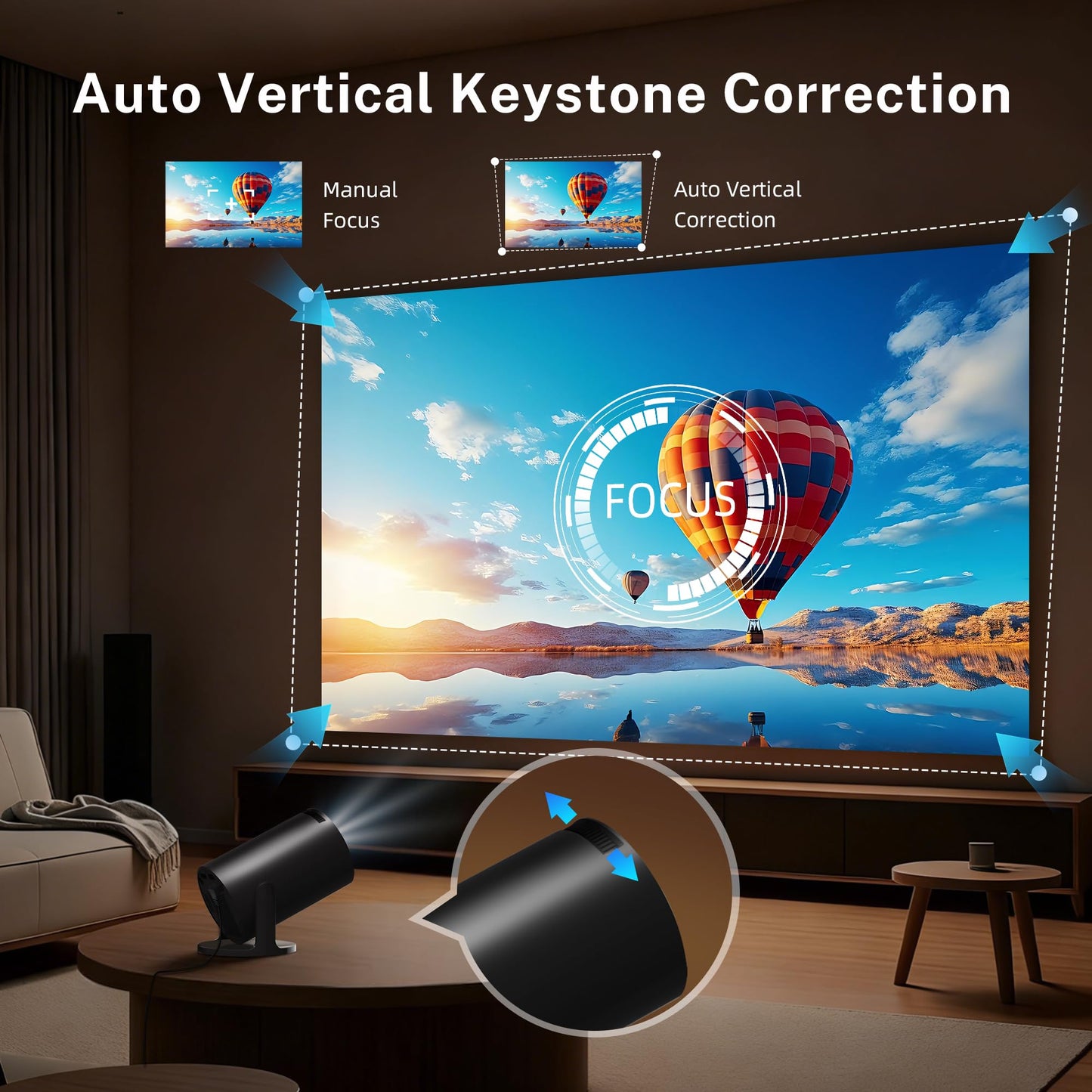Mini Projector with WiFi 6 and Bluetooth 5.4, Built-in Android 14, Auto Keystone, Portable Smart Projector 4K Supported, 2026 Upgrade HY300pro+ Small Movie Projector X1 Black