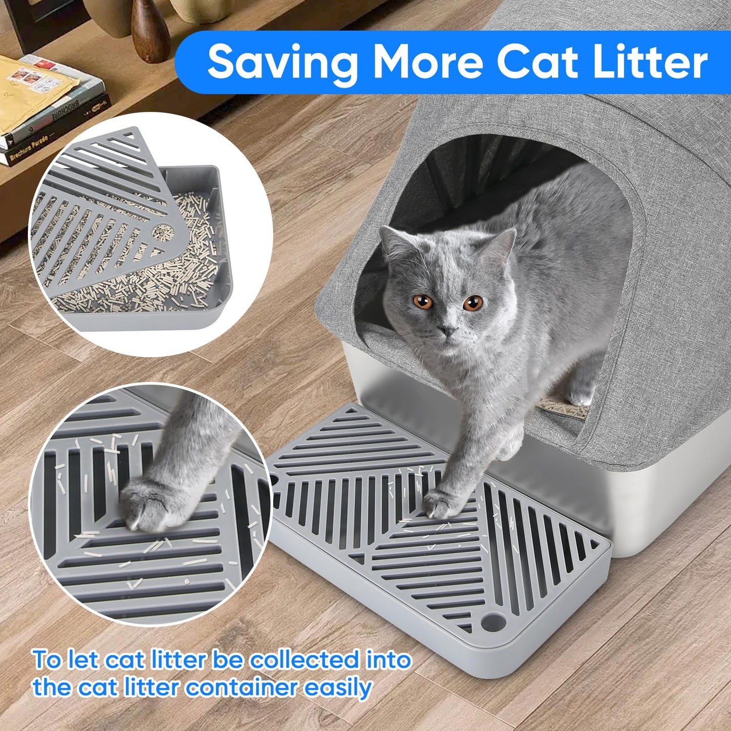 Enclosed Stainless Steel Cat Litter Box with Oxford Lid, 24" Lx16 Wx17 H Extra Large Litter Box for Big Cats, Anti-Leakage, Odor Control Litter Pan Tray with Litter Scooper,Non Stick Smooth Surface