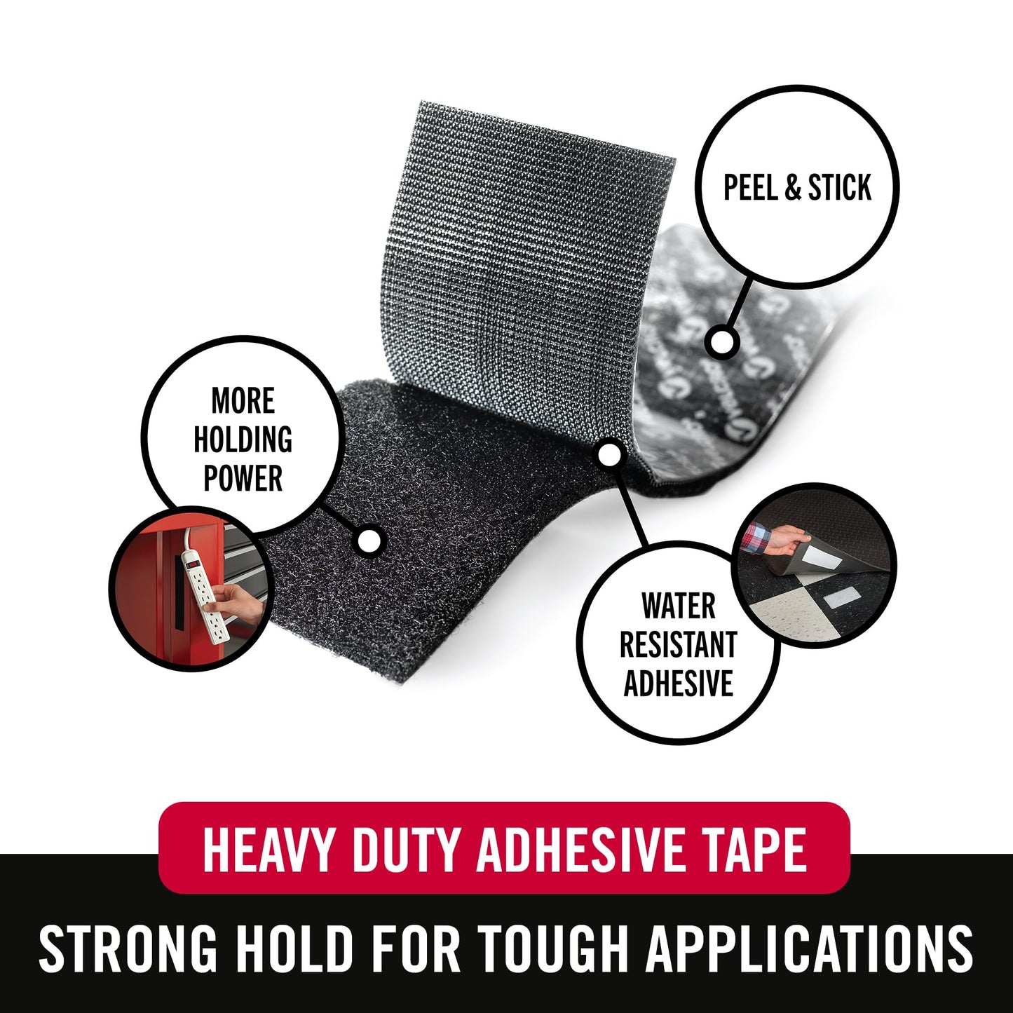 VELCRO Brand - Industrial Strength | Indoor & Outdoor Use | Superior Holding Power on Smooth Surfaces | Size 10ft x 2in | Tape, Black