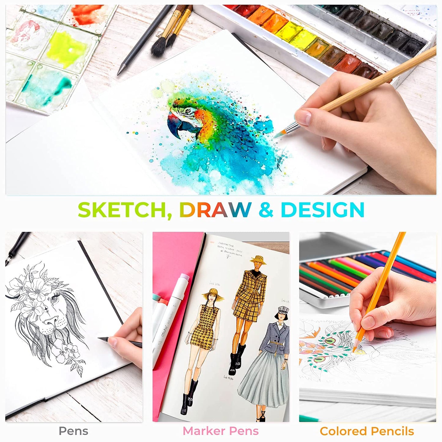 Mix Media Sketchbook, Ohuhu 10.8"×8.3" Mixed Media Art Sketchbook, 120 LB/200 GSM Heavyweight Papers, 78 Sheets/156 Pages, PU Hardcover Mixed Media Paper Pad for Acrylic, Painting, Christmas Gift