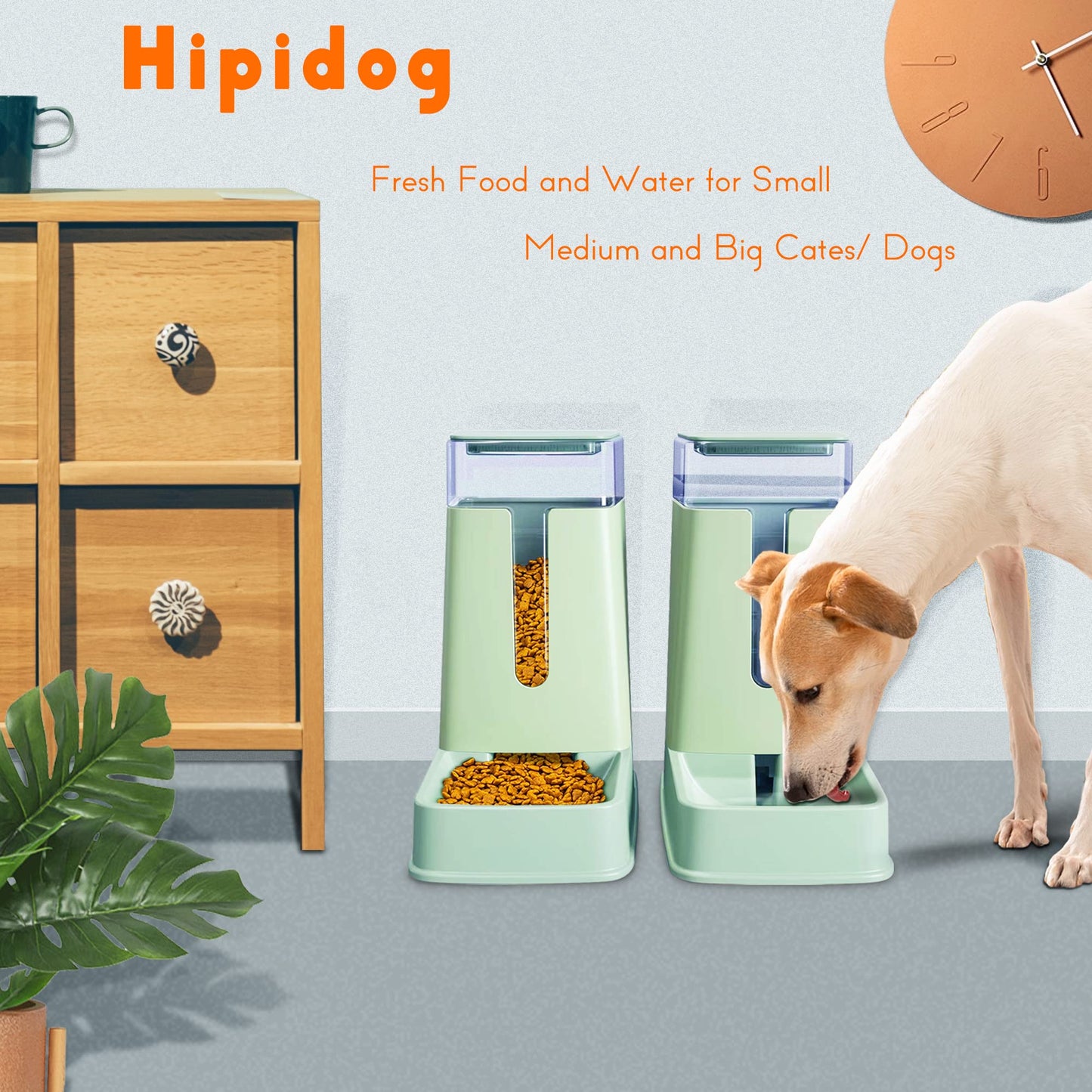 Automatic Pet Feeder Small&Medium Pets Automatic Food Feeder and Waterer Set 3.8L, Travel Supply Feeder and Water Dispenser for Dogs Cats Pets (Light Green)