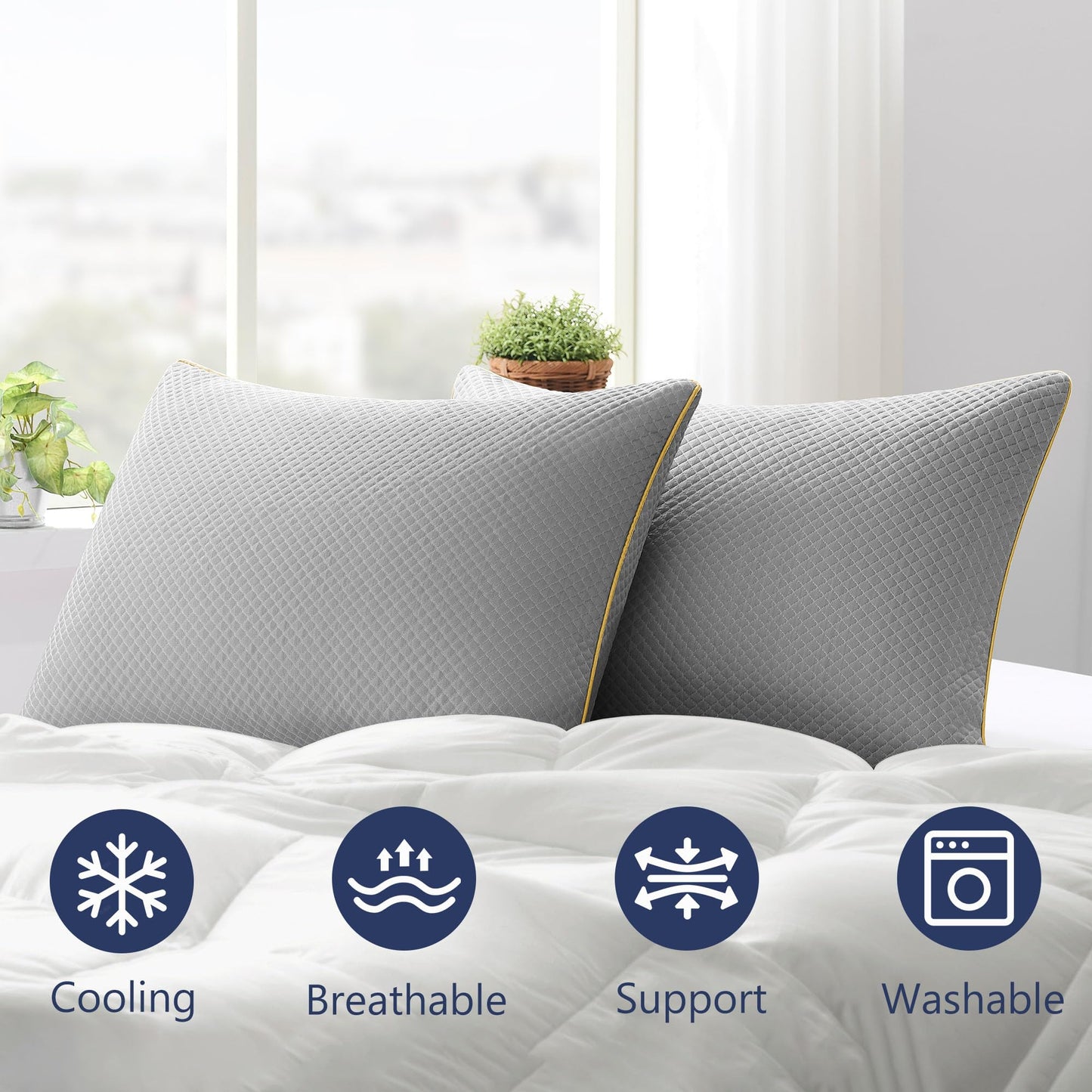 Moonrite Cooling Pillows Queen Size 2 Pack-Shredded Memory Foam Pillow with Machine Washable Cover for Hot Sleepers,Adjustable Bed Pillow for Side/Back/Stomach Sleepers,Grey,20x36 Inches