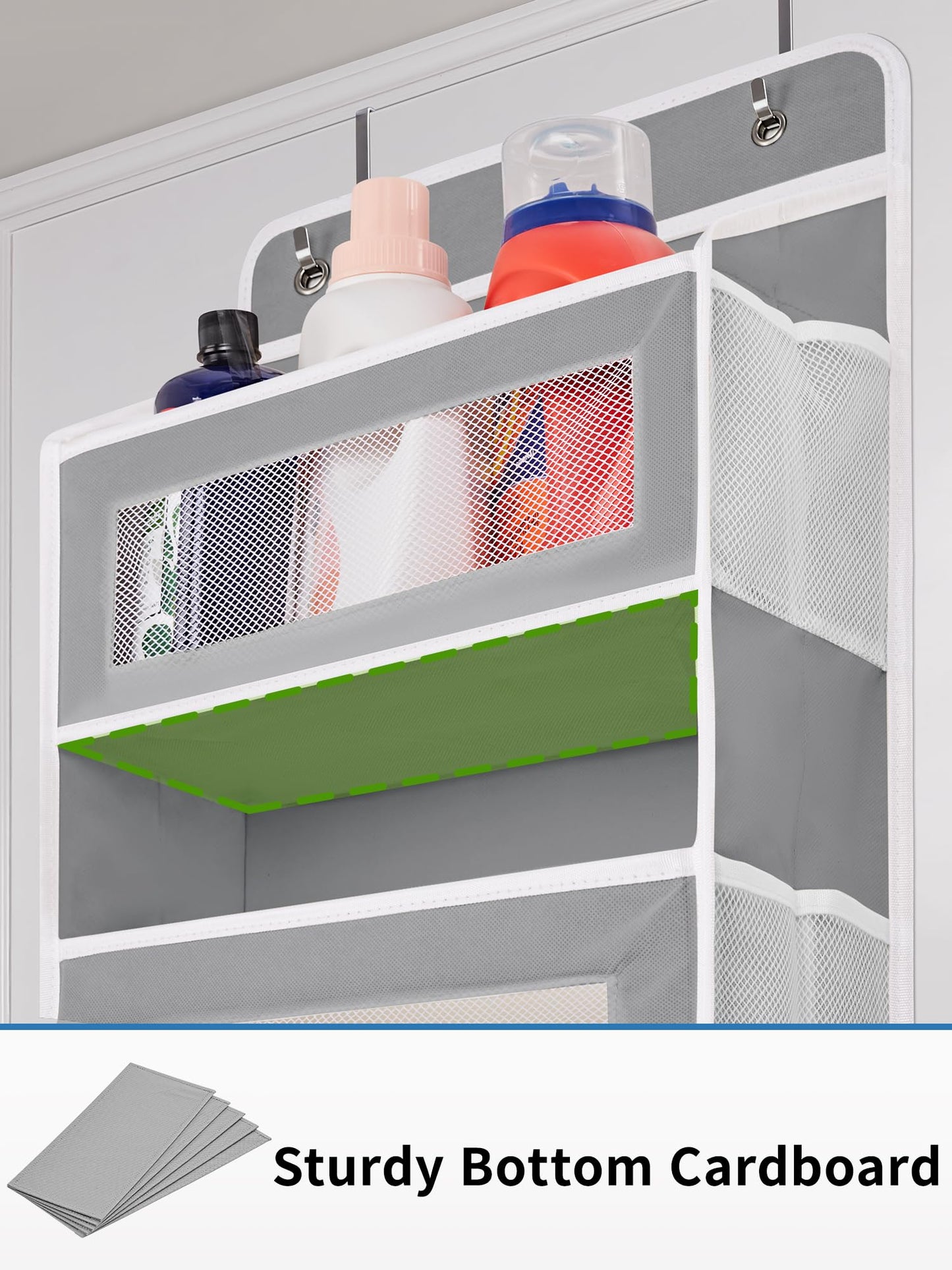 JARLINK 2 Pack Over the Door Organizer Storage, 5 Shelf Hanging Door Organizer with 5 Large Capacity Pockets, Anti Tilt 44 lb Load Behind Door Storage for Bedroom, Bathroom, Pantry, Nursery, (Grey)