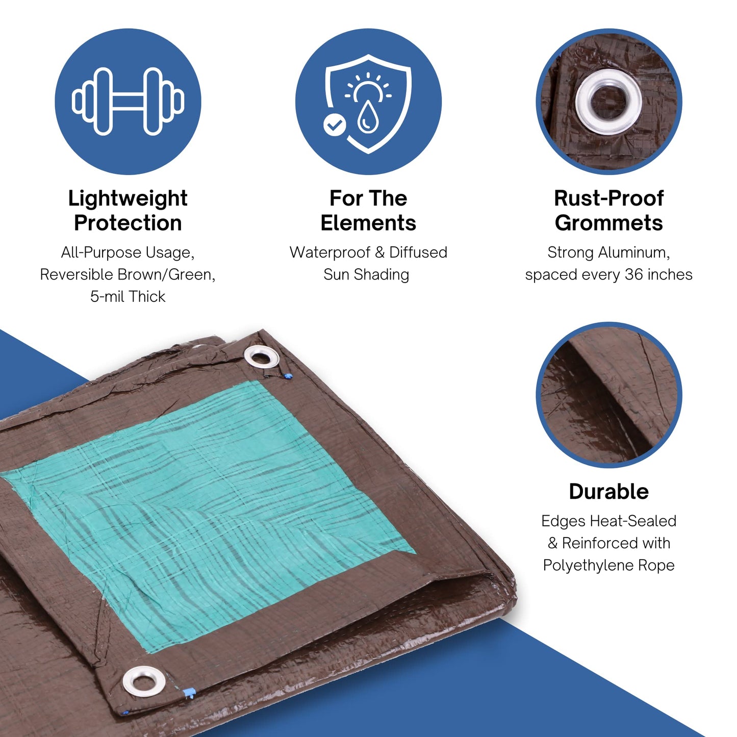 Kotap 20-ft x 20-ft Reversible Brown/Green Poly Tarp, Item: TBG-2020