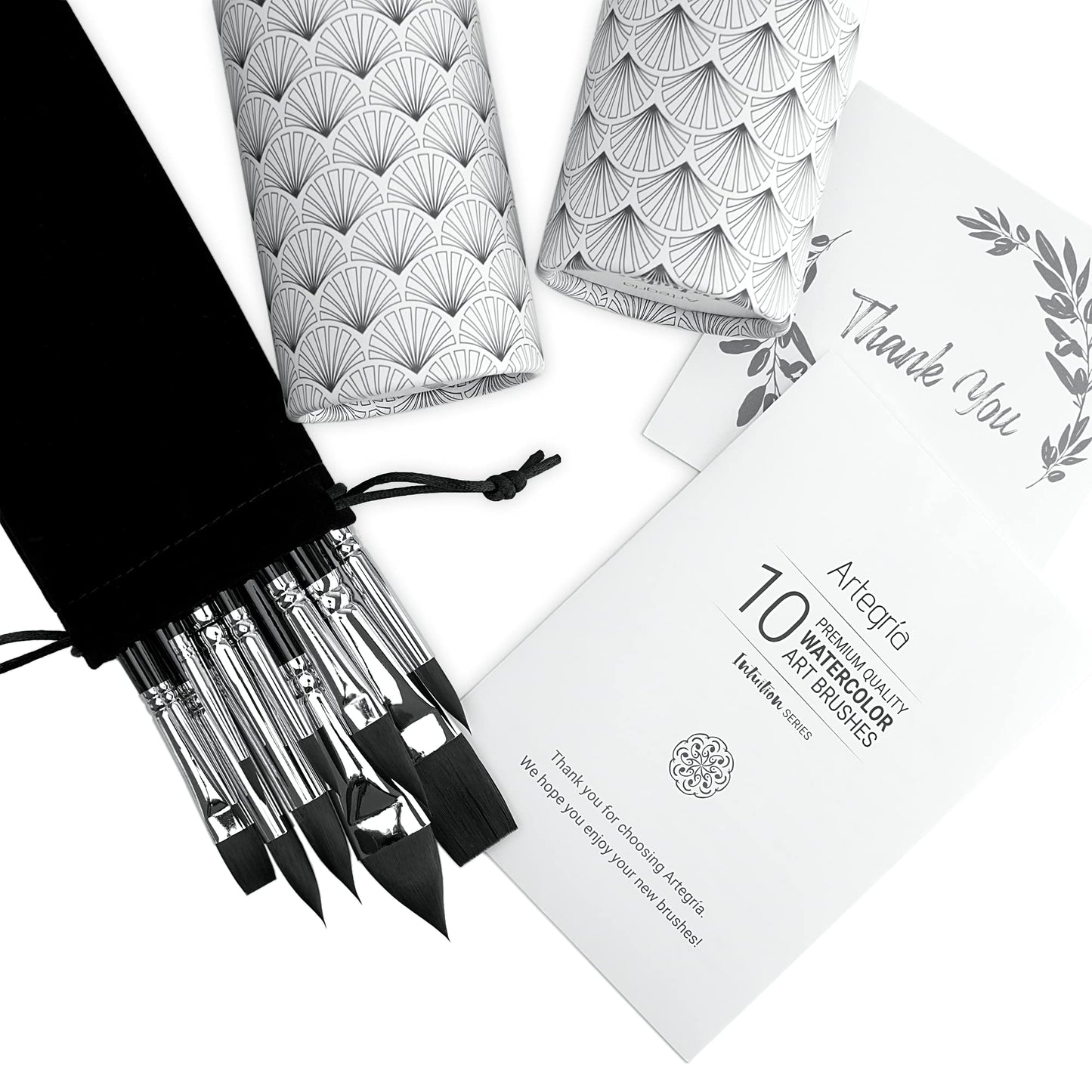 ARTEGRIA Watercolor Brush Set, 10 Soft Synthetic Squirrel Paint Brushes, Including Pointed Rounds, Flats, Dagger, Oval Wash