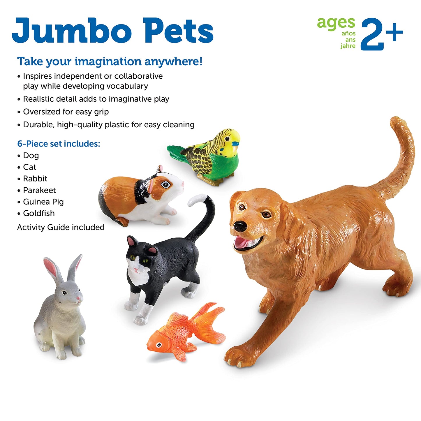 Learning Resources Jumbo Domestic Pets, Preschool Pet Toys, Classroom Desk Pets, 6 Animals, Ages 2+
