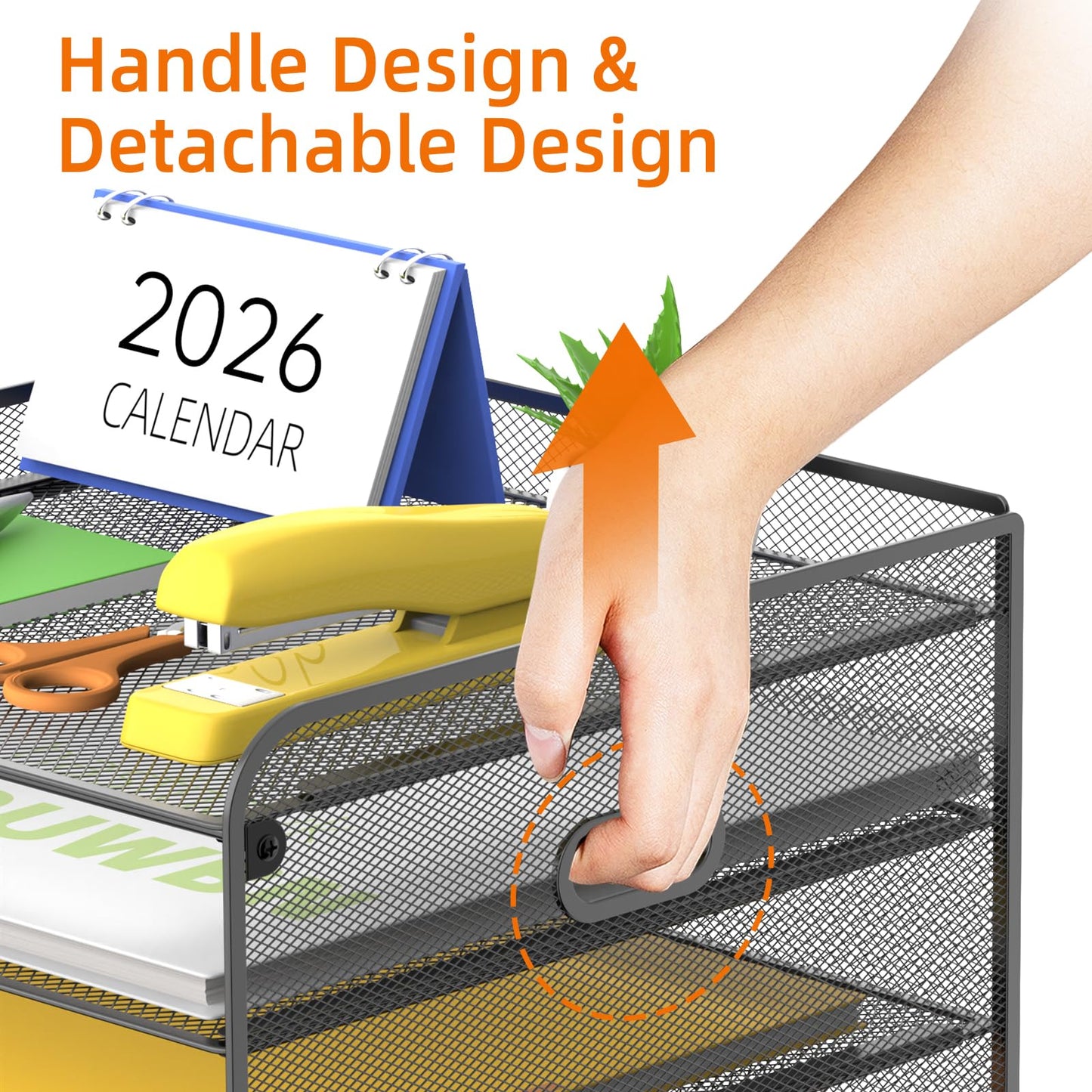 SUPEASY Mesh Desk Organizer with File Holder 5-Tier Paper Letter Tray Organizer with Magazine Holder Desktop Organizer and Storage with Upright Sections for Office Supplies Home or School (Black)
