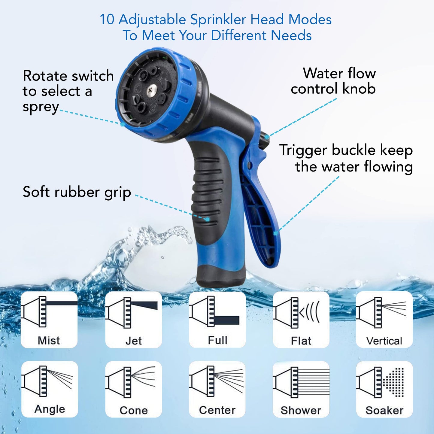 100ft Garden Hose with 10 Function Spray Nozzle, Expandable Garden Hose, 3/4" Easy Removal Solid Brass Connector, Flexible Water Hose, Extra Durable Material, Black&Blue by Luft