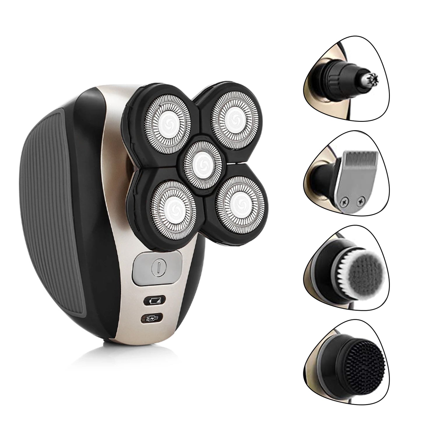 Electric Shaver Bald Head Shaver Head Shavers for Bald Men Electic Razor for Men Waterproof Cordless Trimmer for Nose Ear Face Body Wet Dry Men's Rotary Shavers for Head Shaving Machine 5 in 1 4D